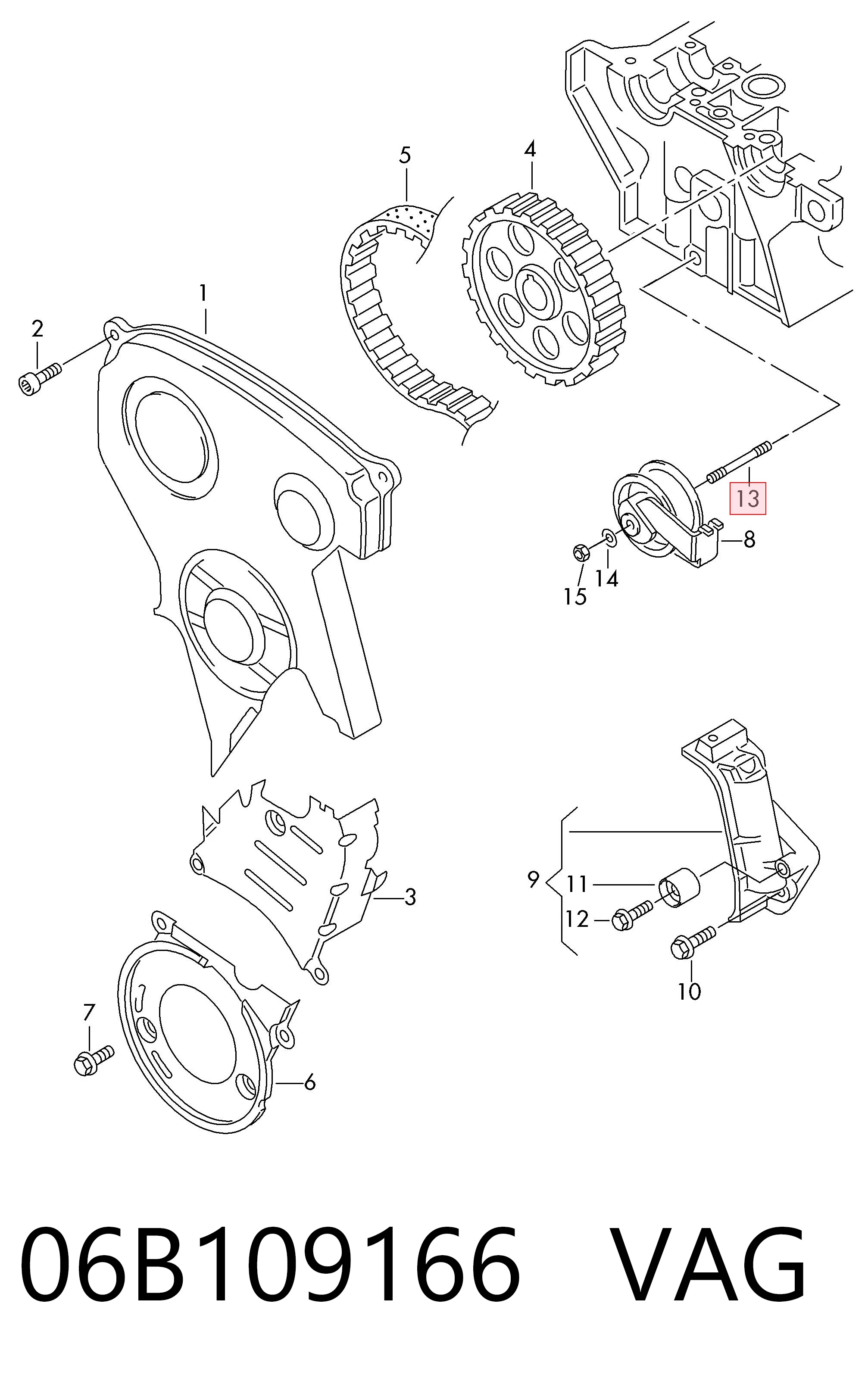 06B109166 VAG Perno del rodillo tensor de la correa de distribución