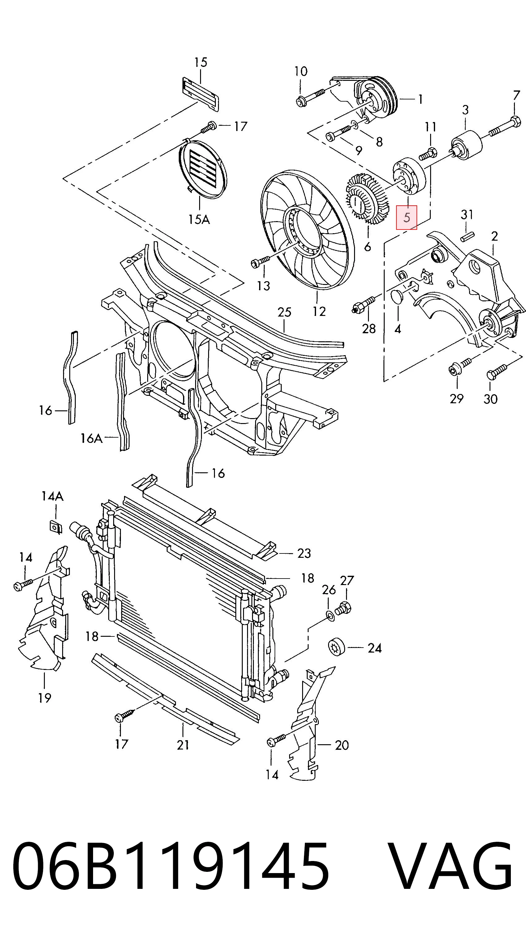 06B119145 VAG Soporte del acoplamiento viscoso del sistema de refrigeración