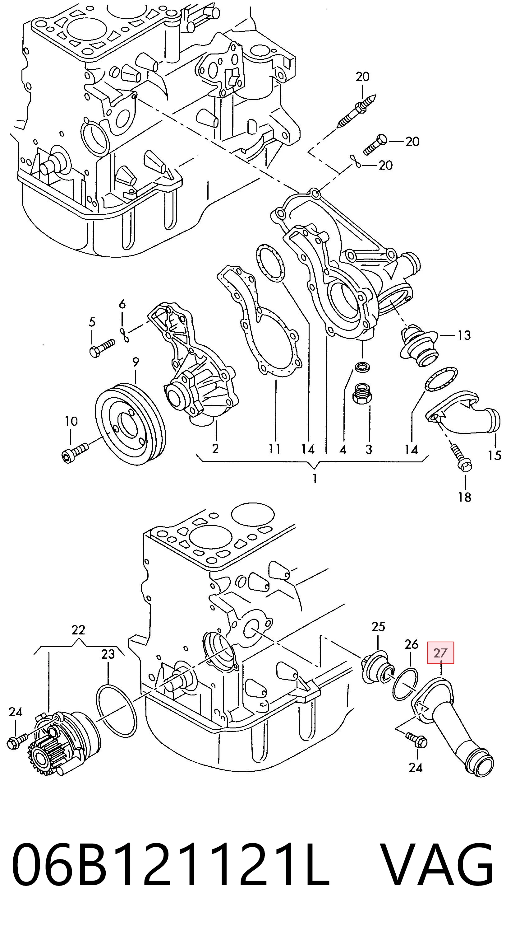 06B121121L VAG Tapa de termostato