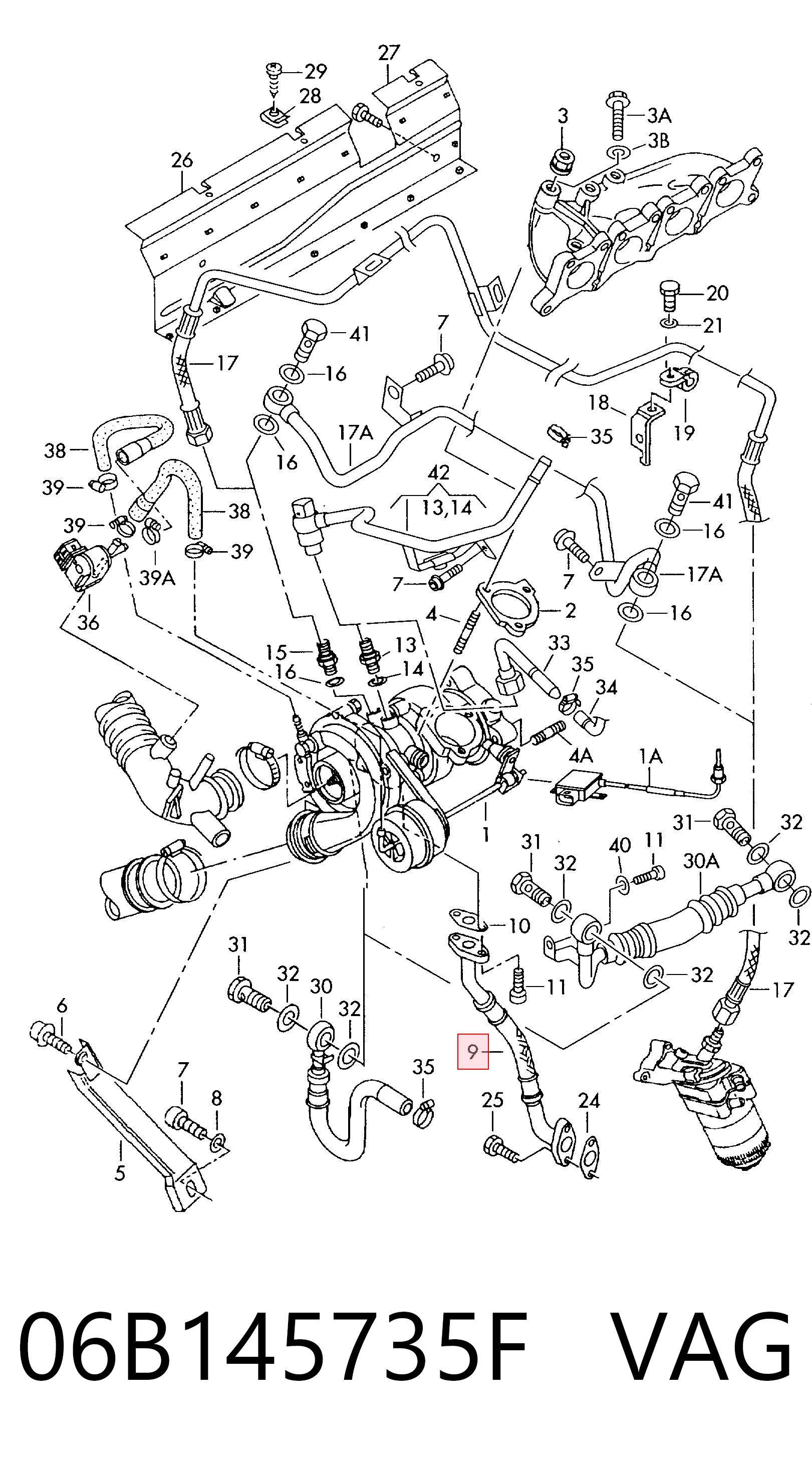 06B145735F VAG Tubo de drenaje de aceite de turbocompresor