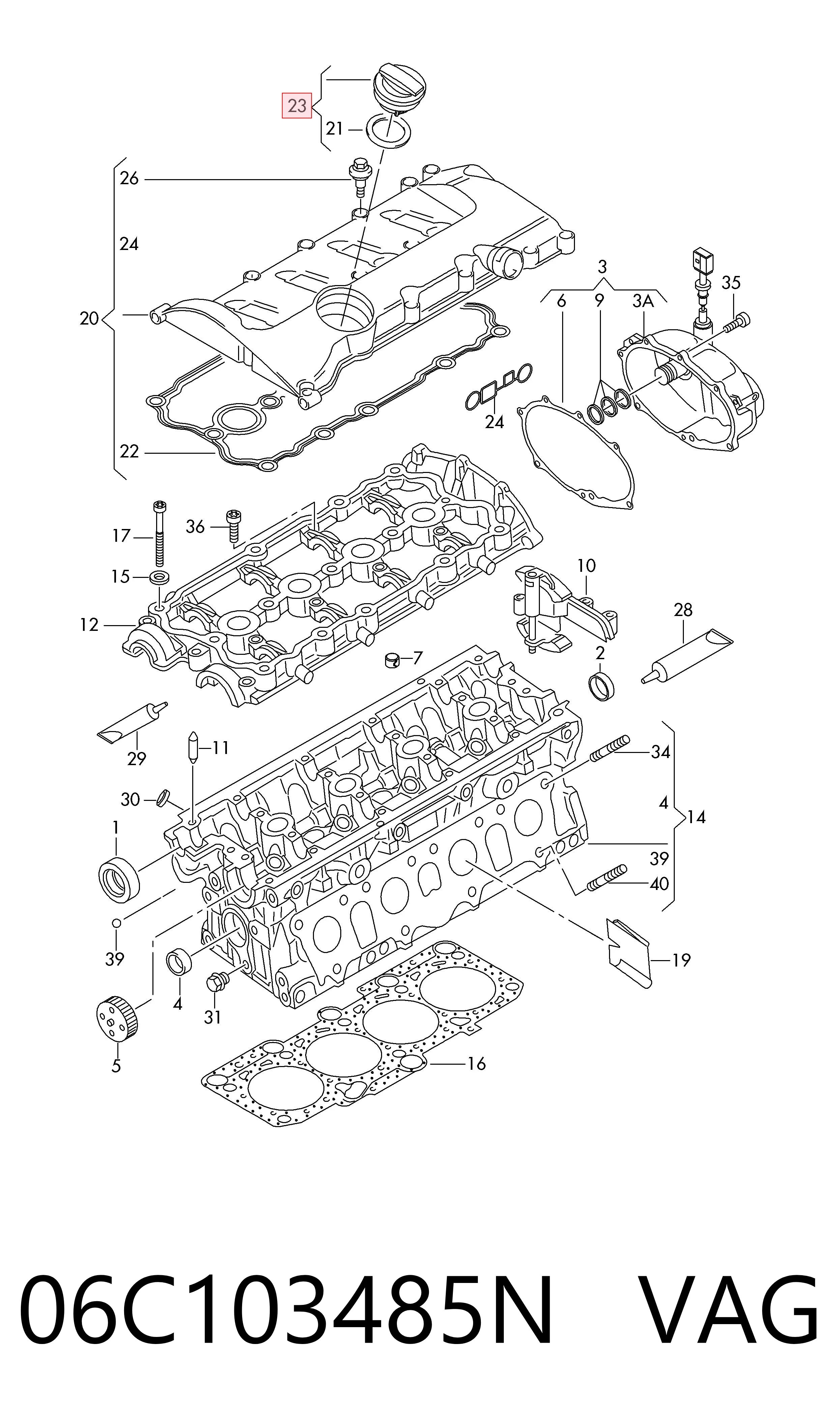 06C103485N VAG Tapa, tubuladura de relleno de aceite