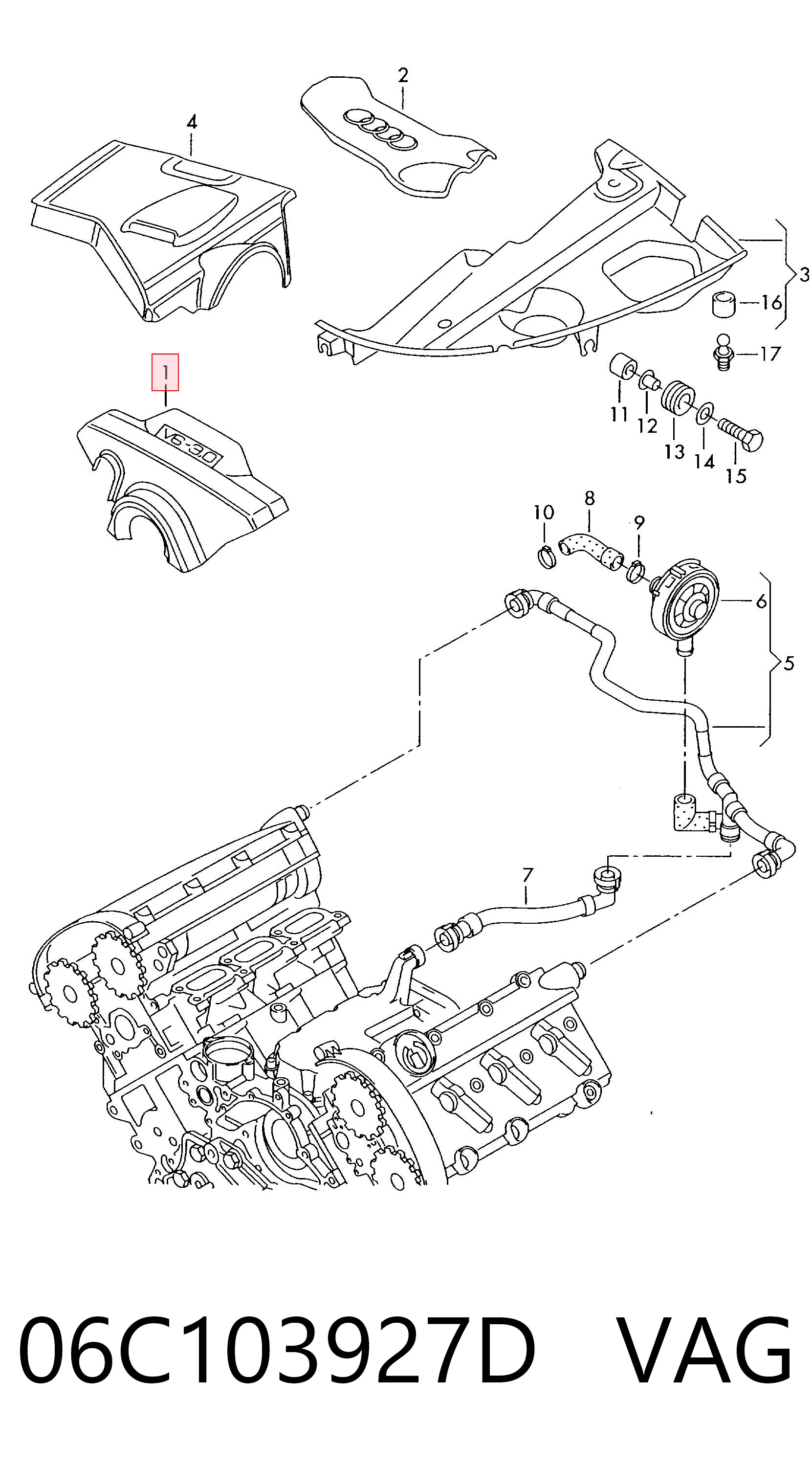 06C103927D VAG Tapa del motor decorativa