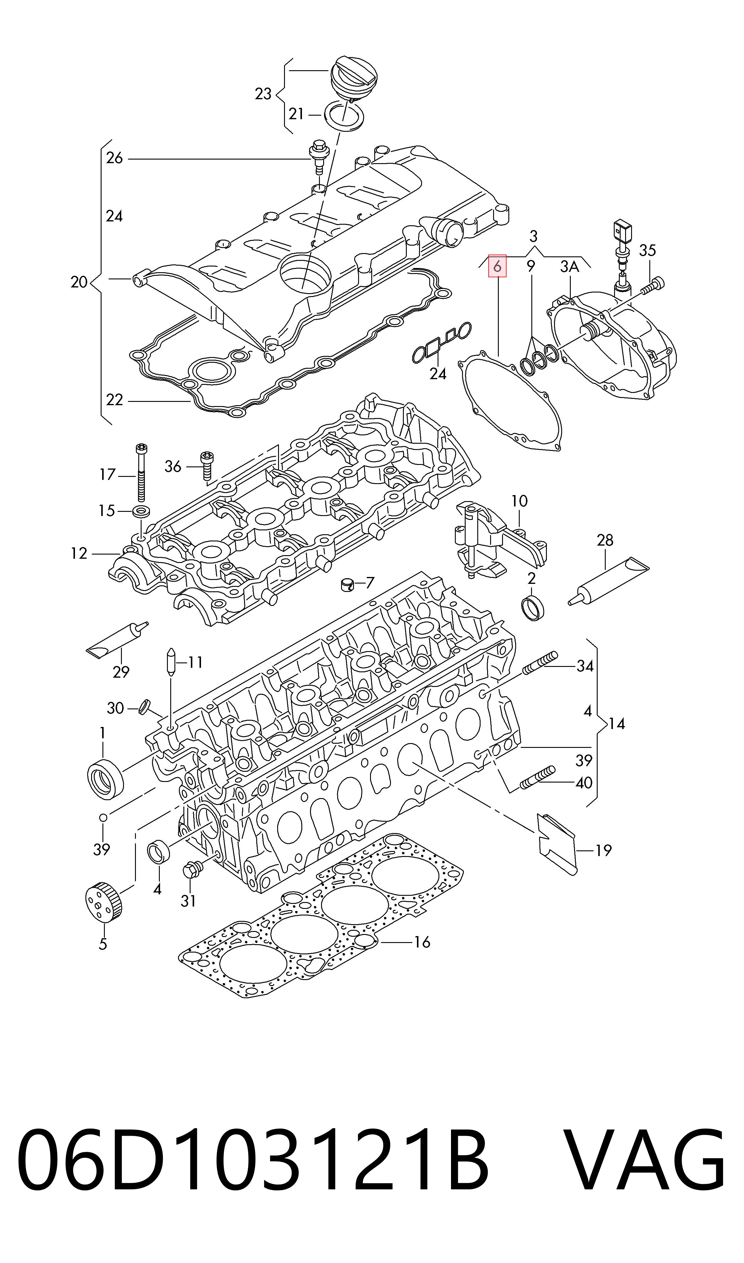 Comprar 06D103121B VAG Junta de tapa trasera de culata