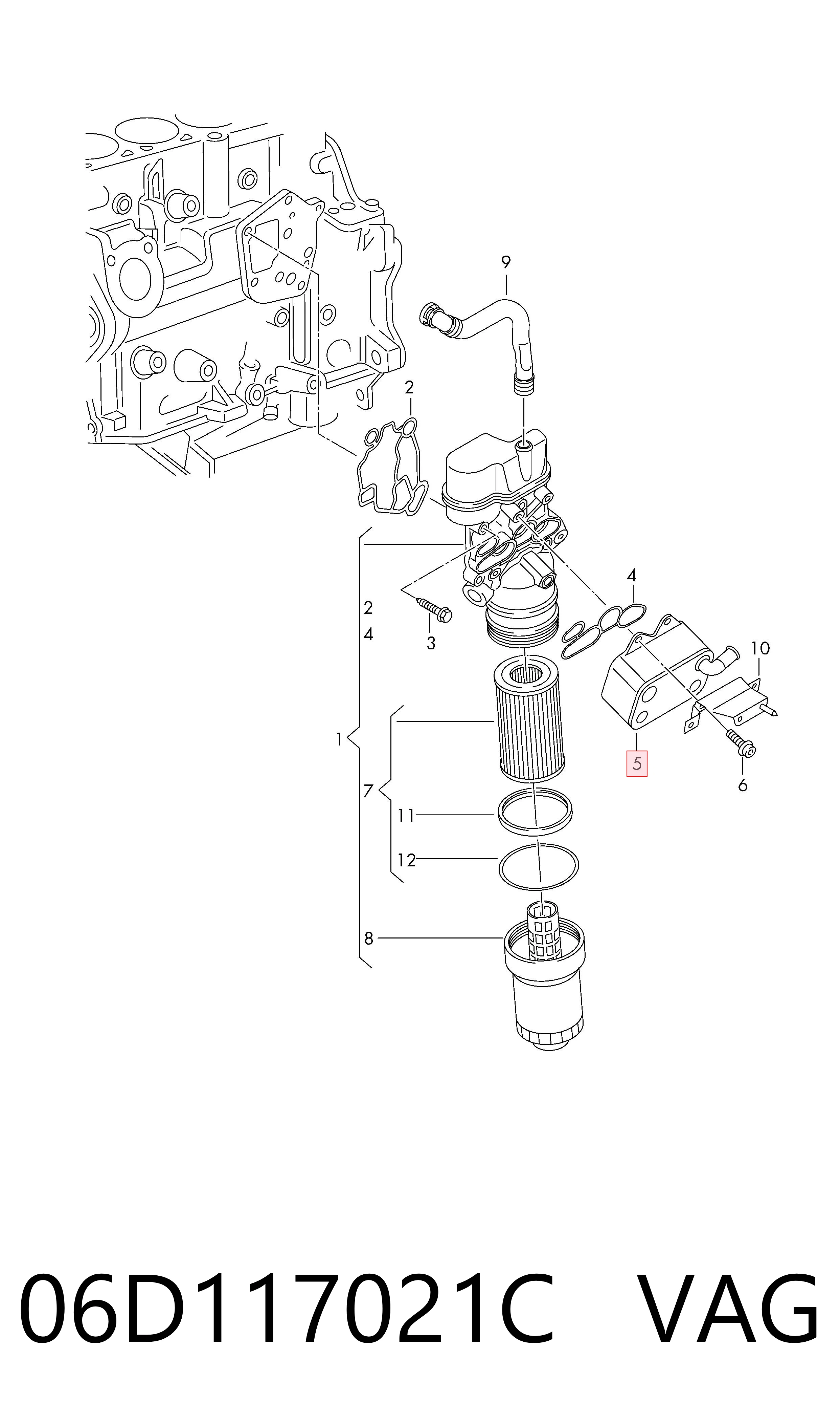 06D117021C VAG Radiador de aceite debajo del filtro
