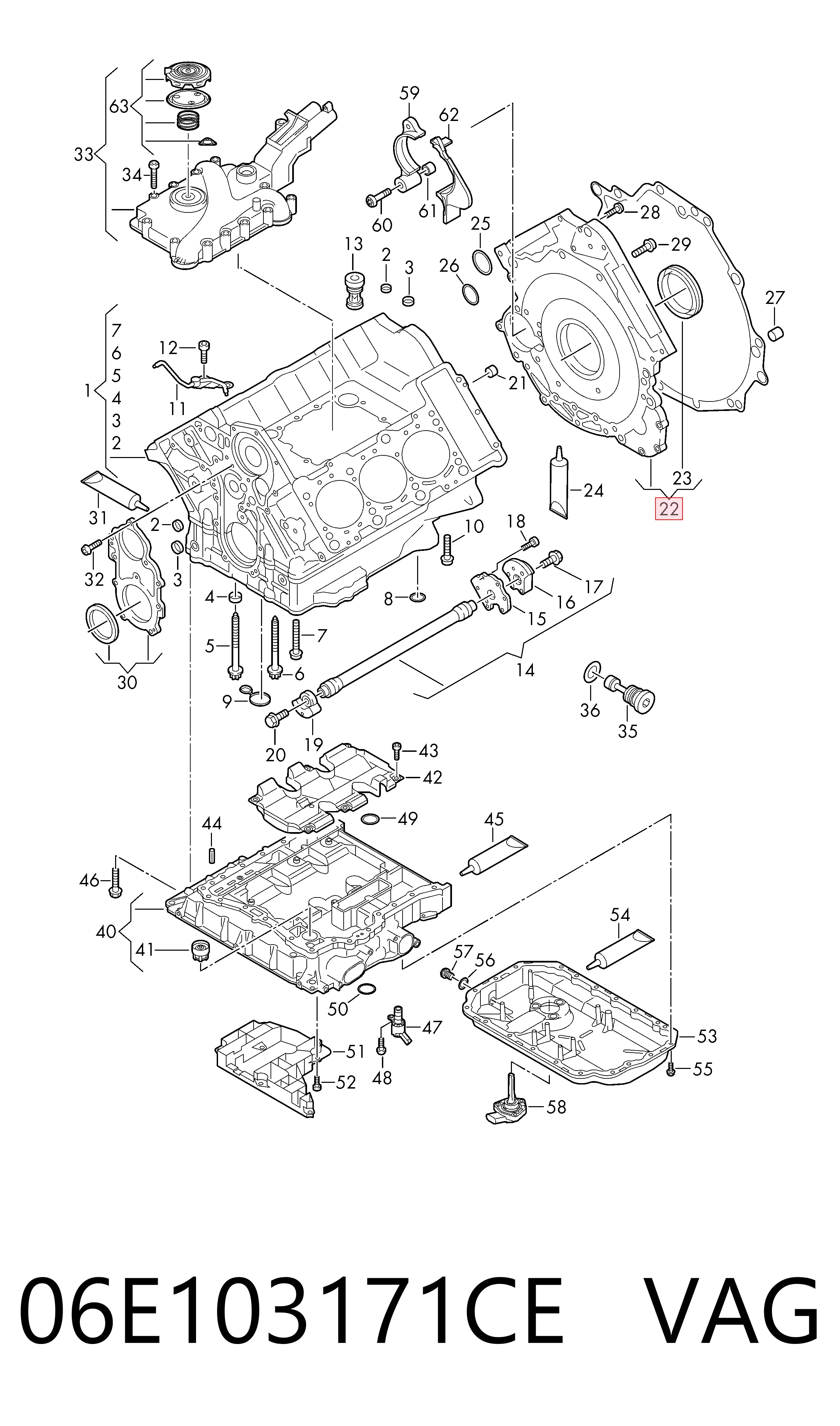 06E103171CE VAG Cubierta trasera del motor