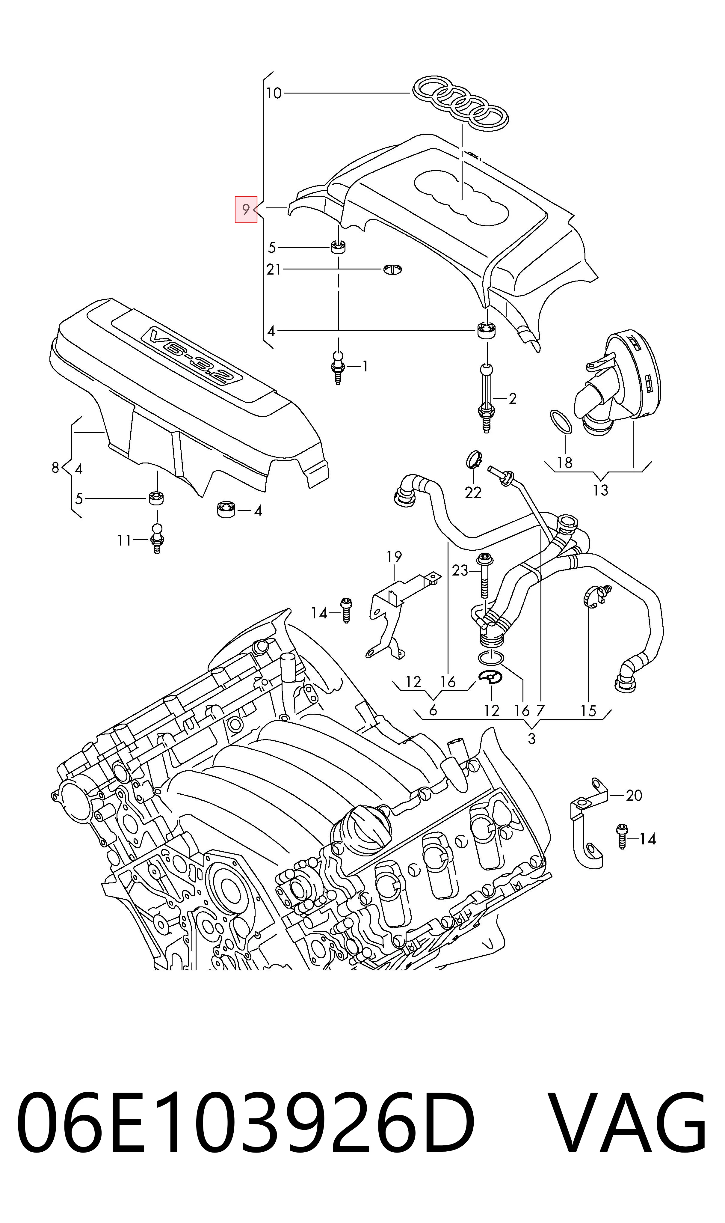 06E103926D VAG Tapa del motor decorativa