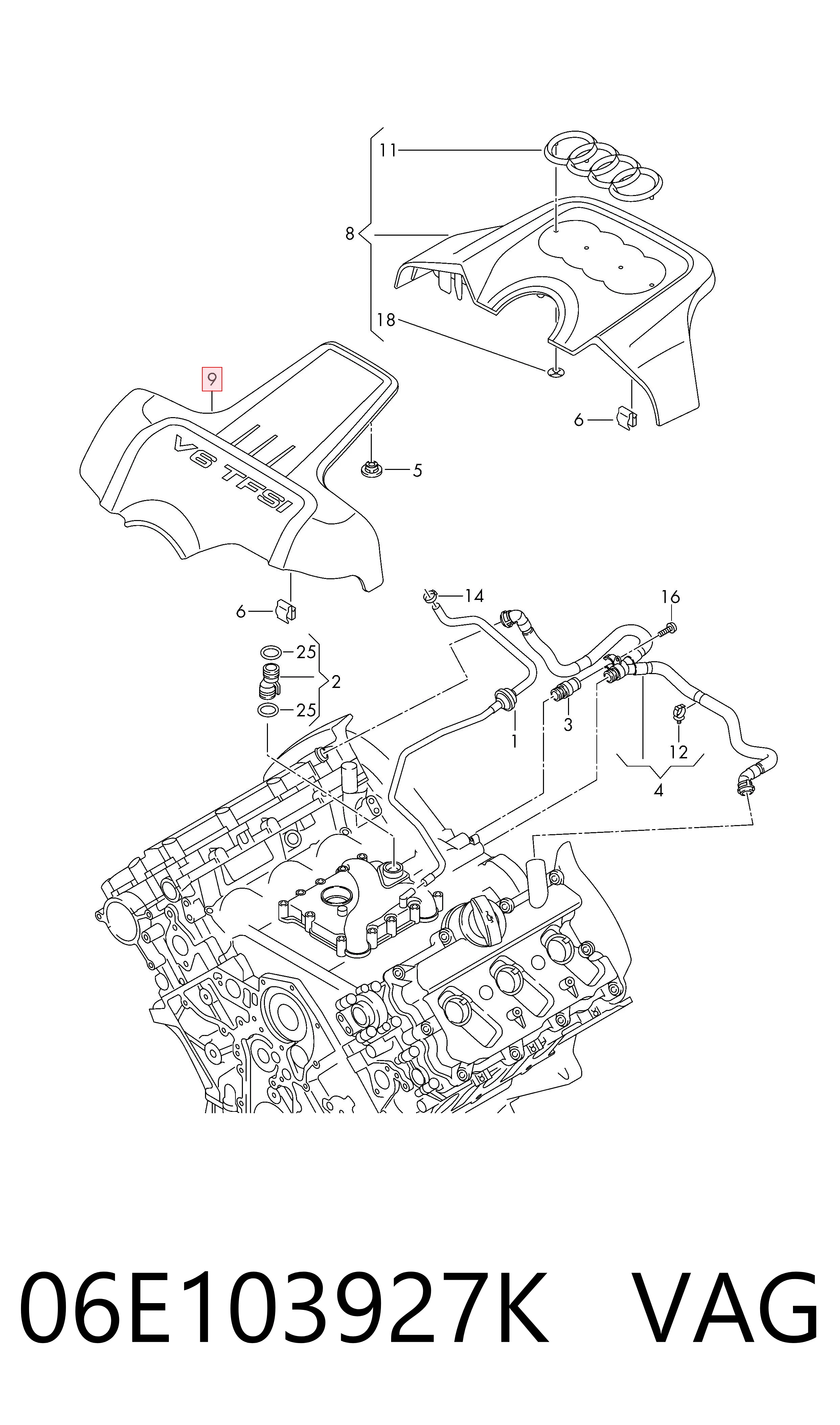 06E103927K VAG Tapa del motor decorativa