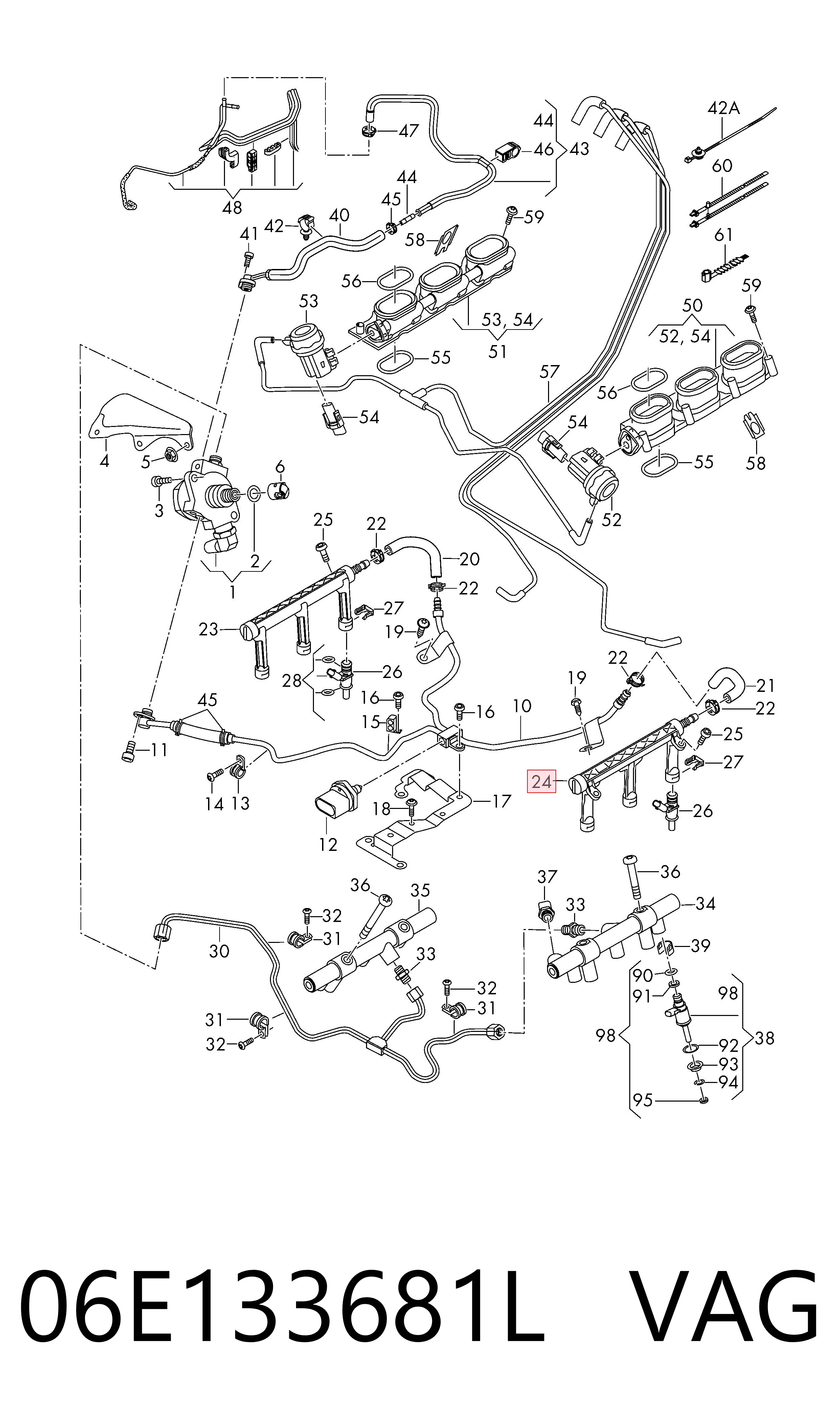 06E133681L VAG Rampa de combustible izquierda