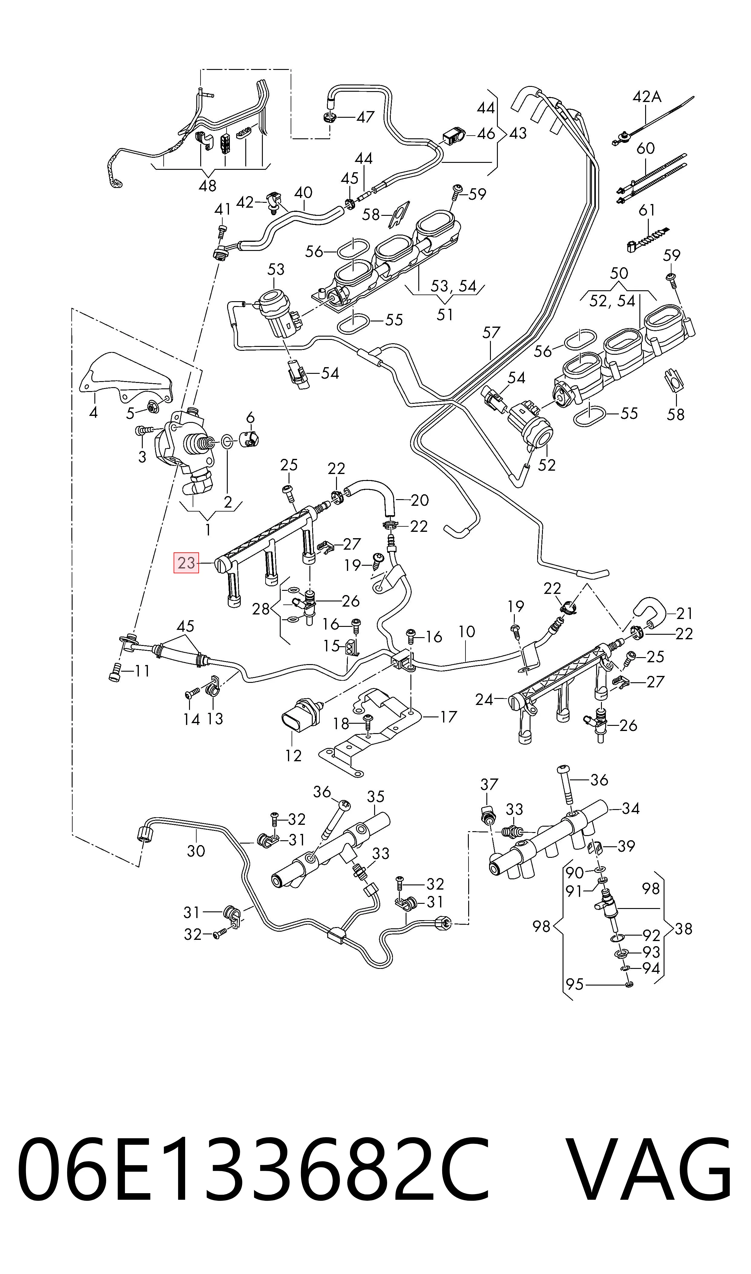06E133682C VAG Rampa de combustible derecha