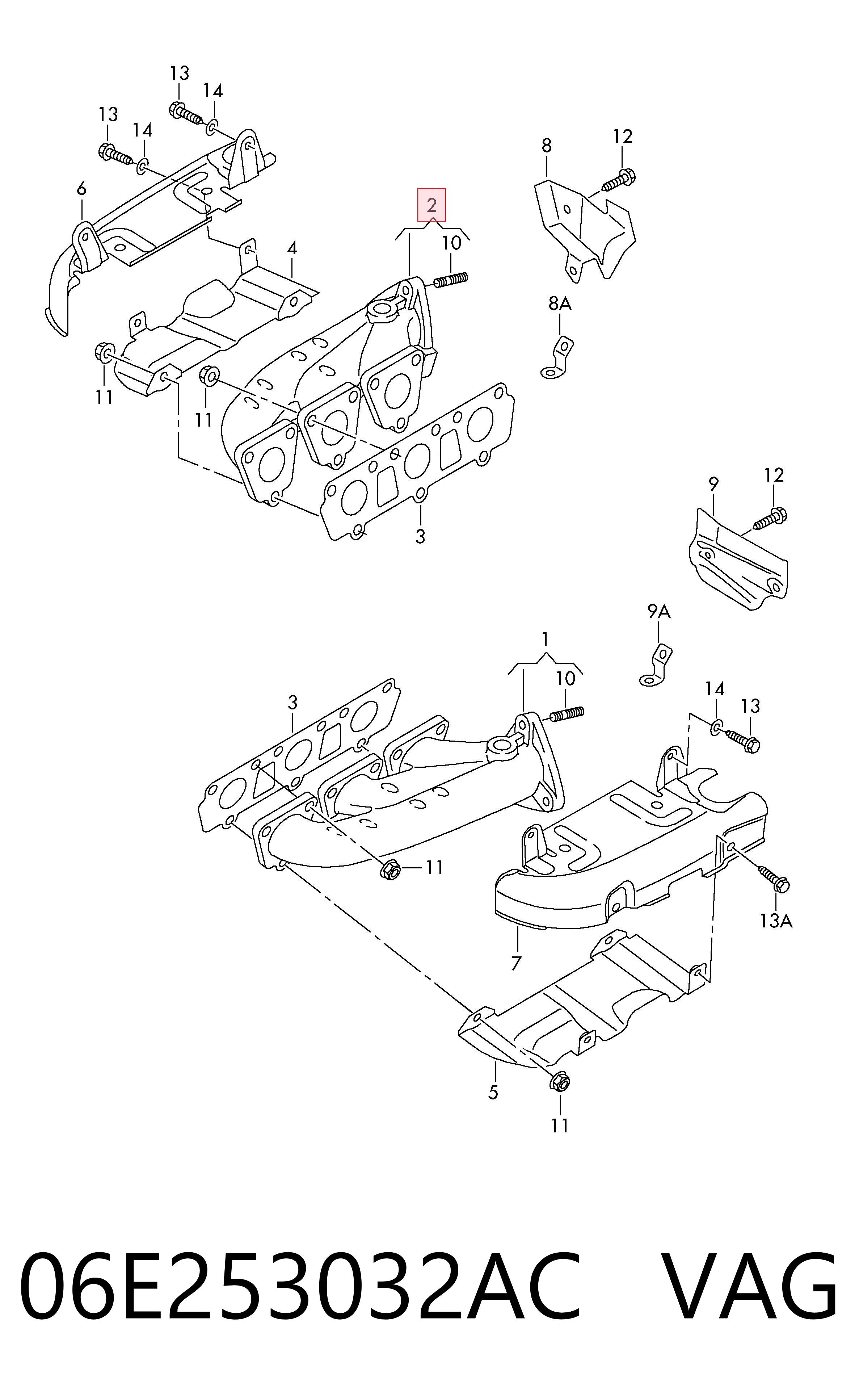 06E253032AC VAG Colector de escape derecho