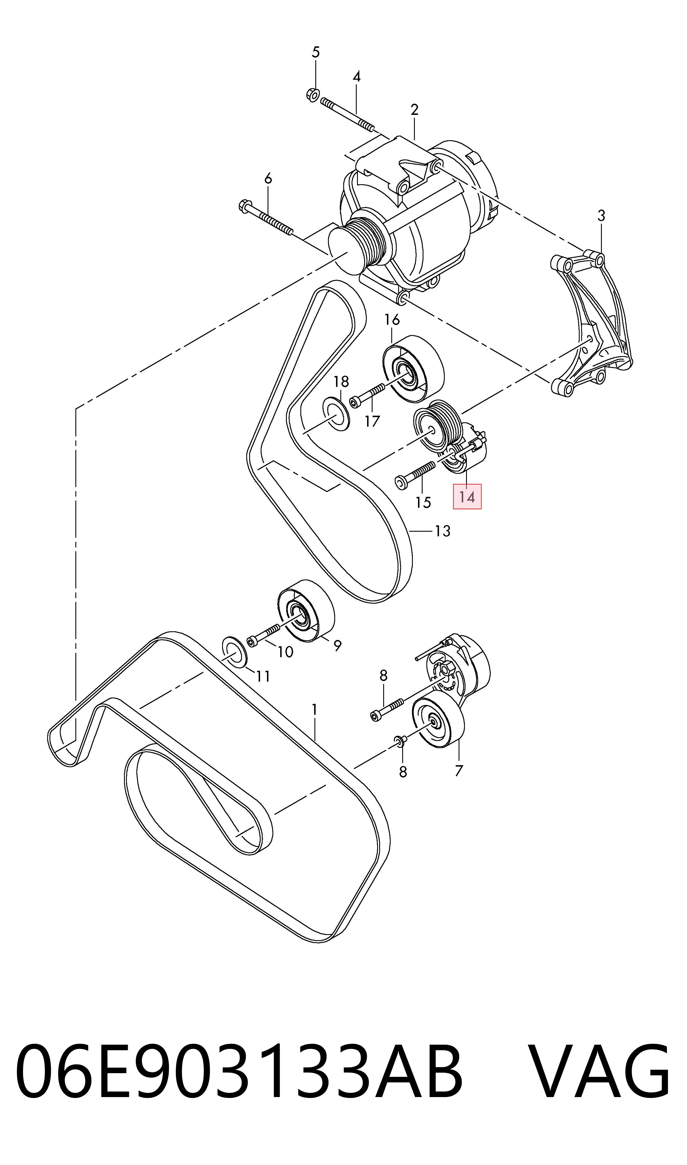 06E903133AB VAG Tensor de correa de alternador