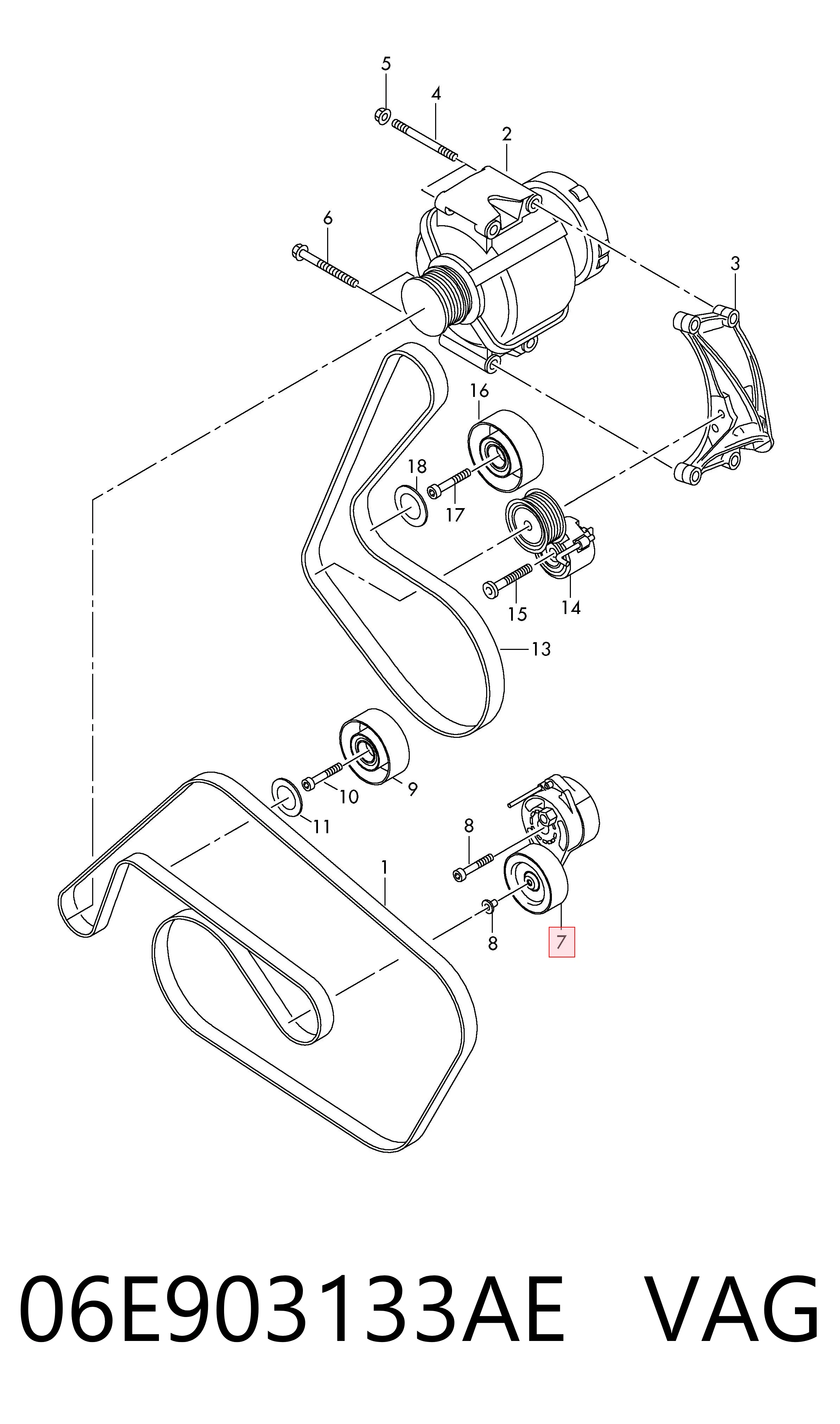 Comprar 06E903133AE VAG Tensor de correa poli V 