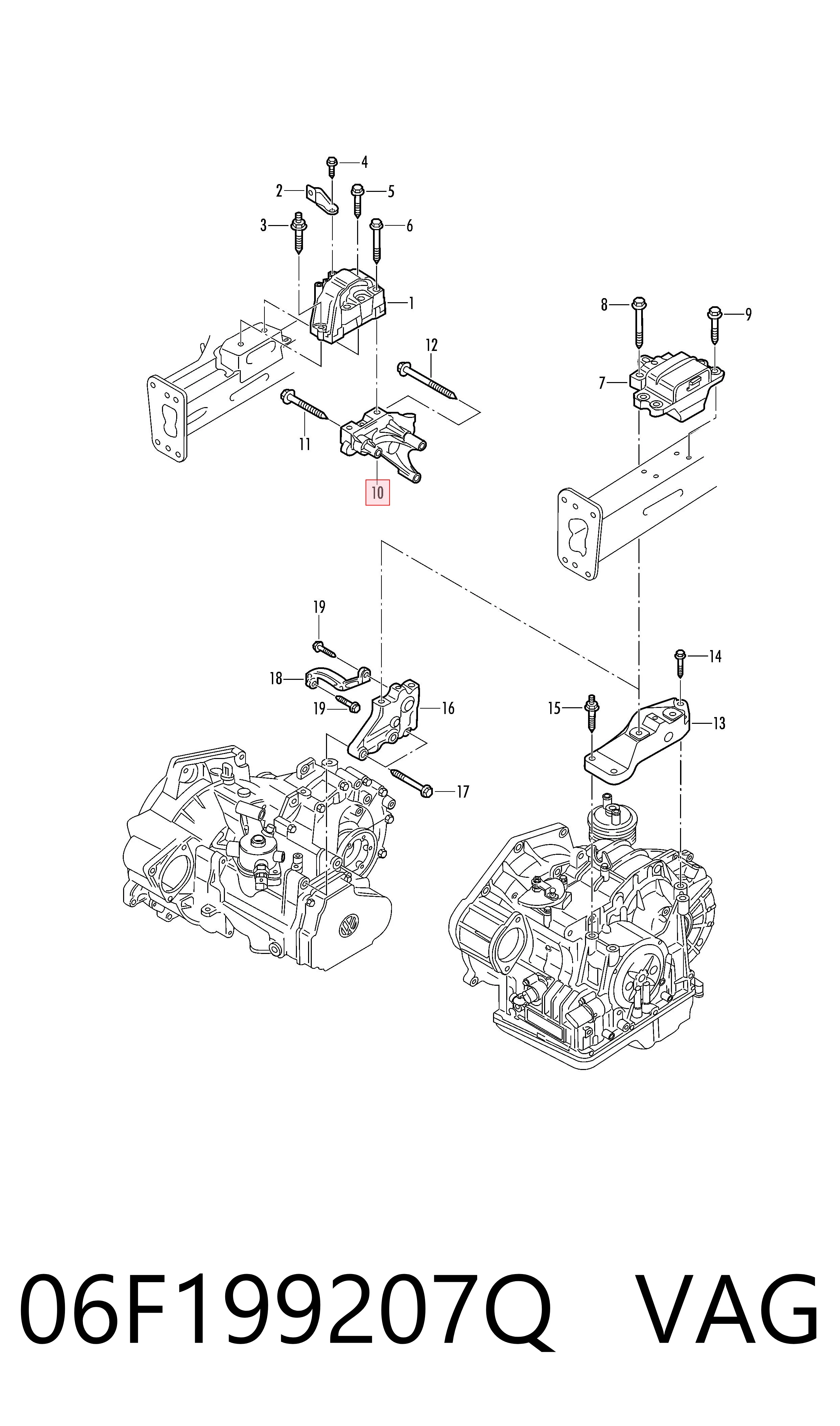 06F199207Q VAG Soporte del soporte delantero del motor