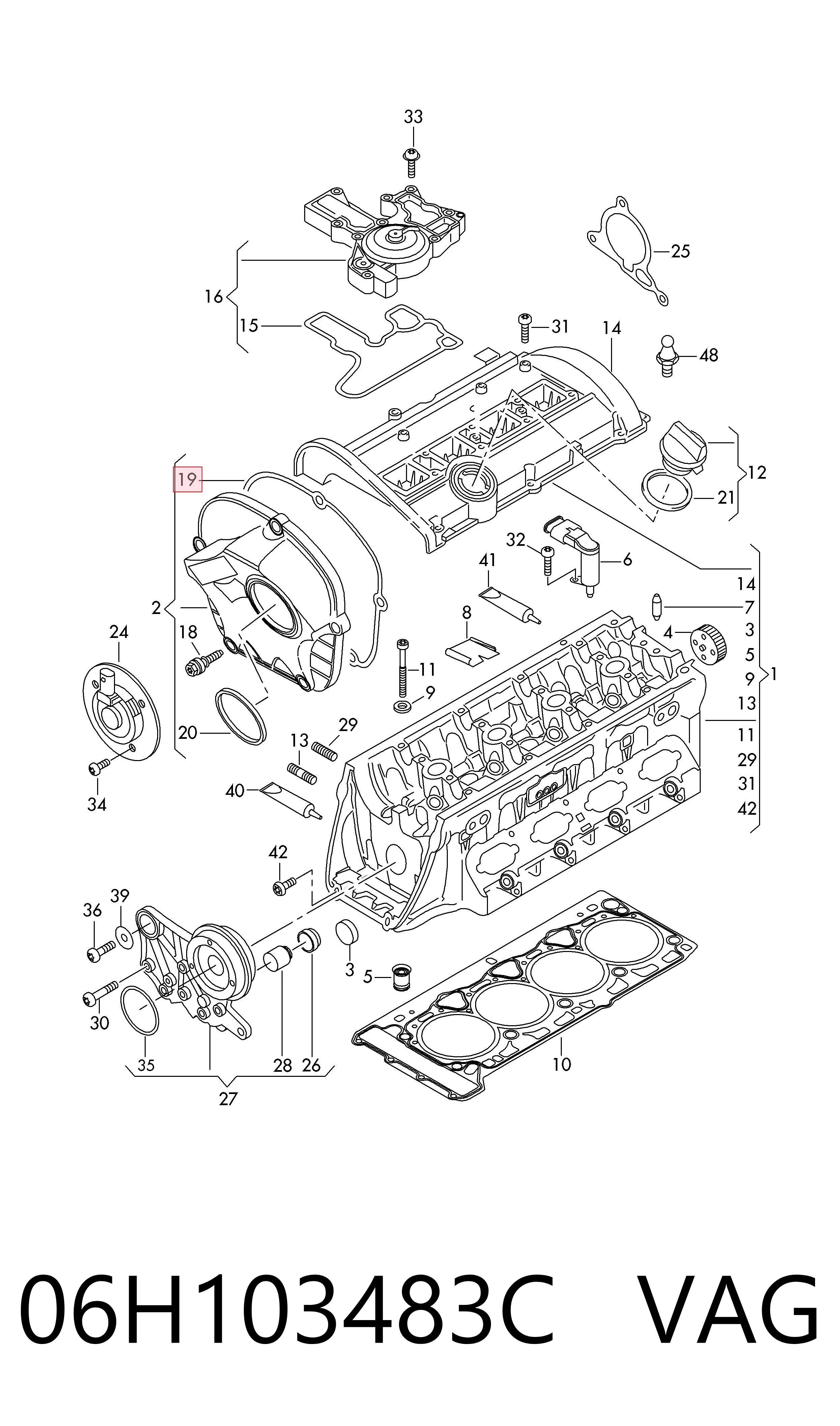 Junta superior de la tapa frontal del motor para Volkswagen Golf V 1K1