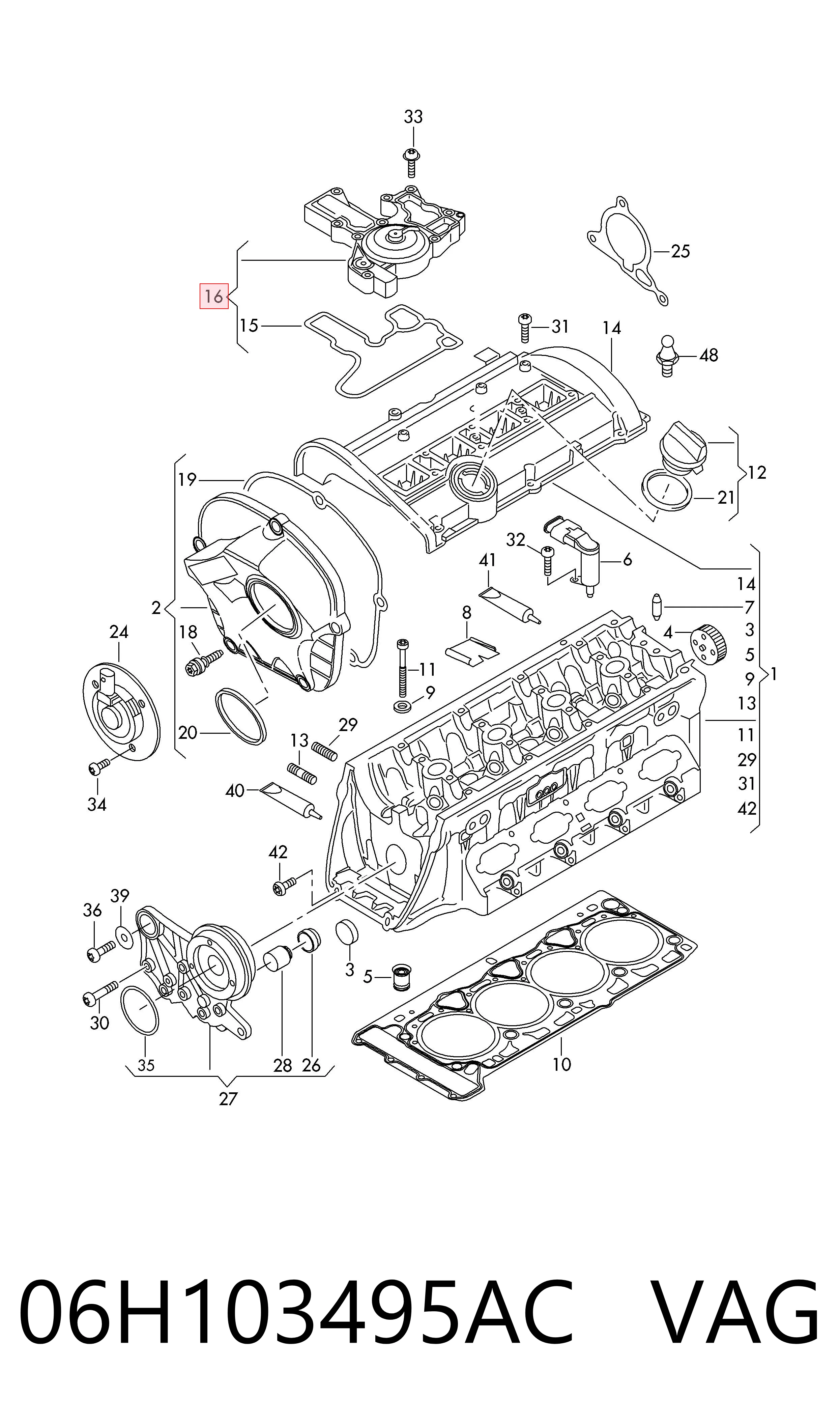 06H103495AC VAG Separador de aceite del sistema de ventilación del cárter