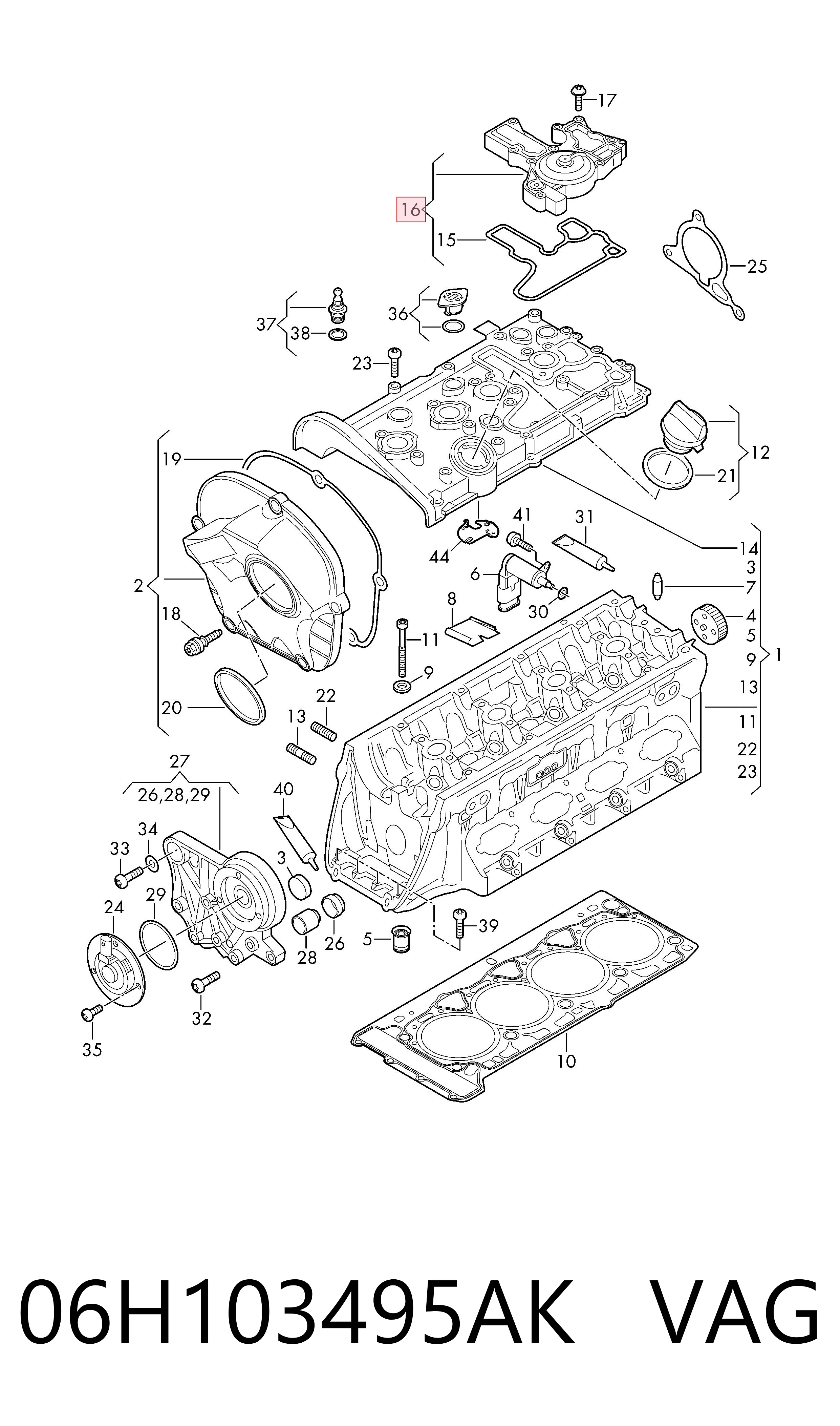 06H103495AK VAG Separador de aceite del sistema de ventilación del cárter