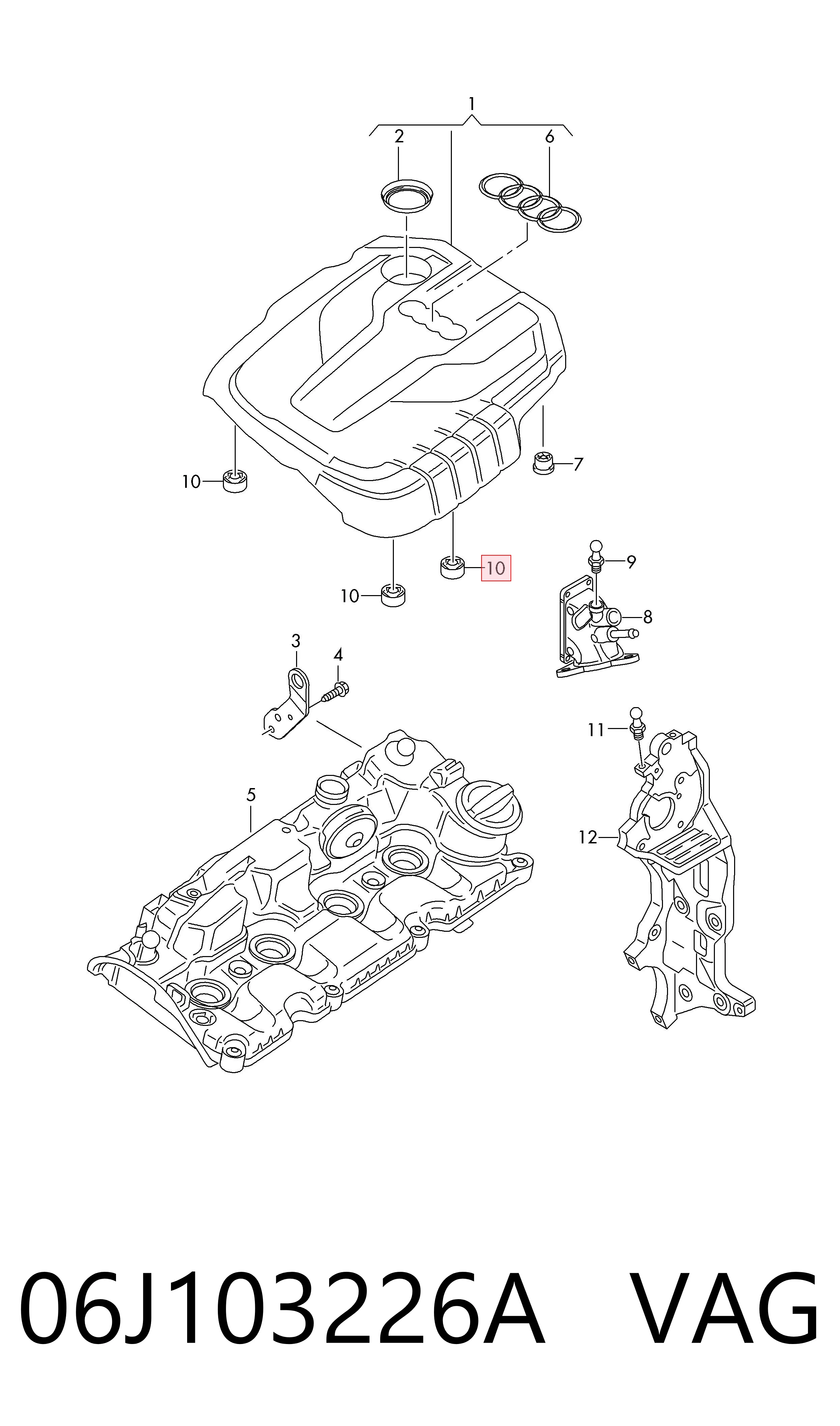 06J103226A VAG Cojín de la tapa decorativa del motor