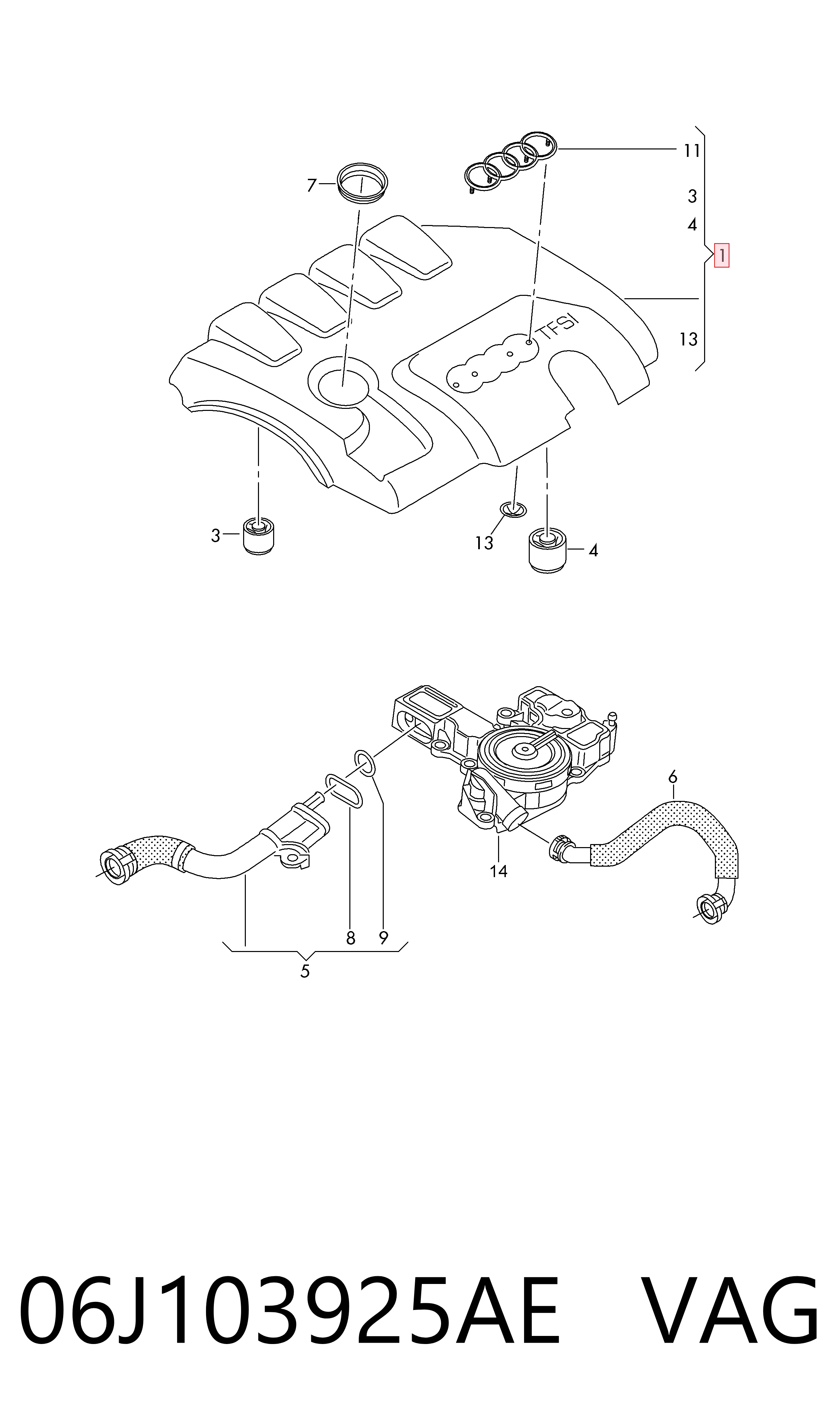 06J103925AE VAG Tapa del motor decorativa