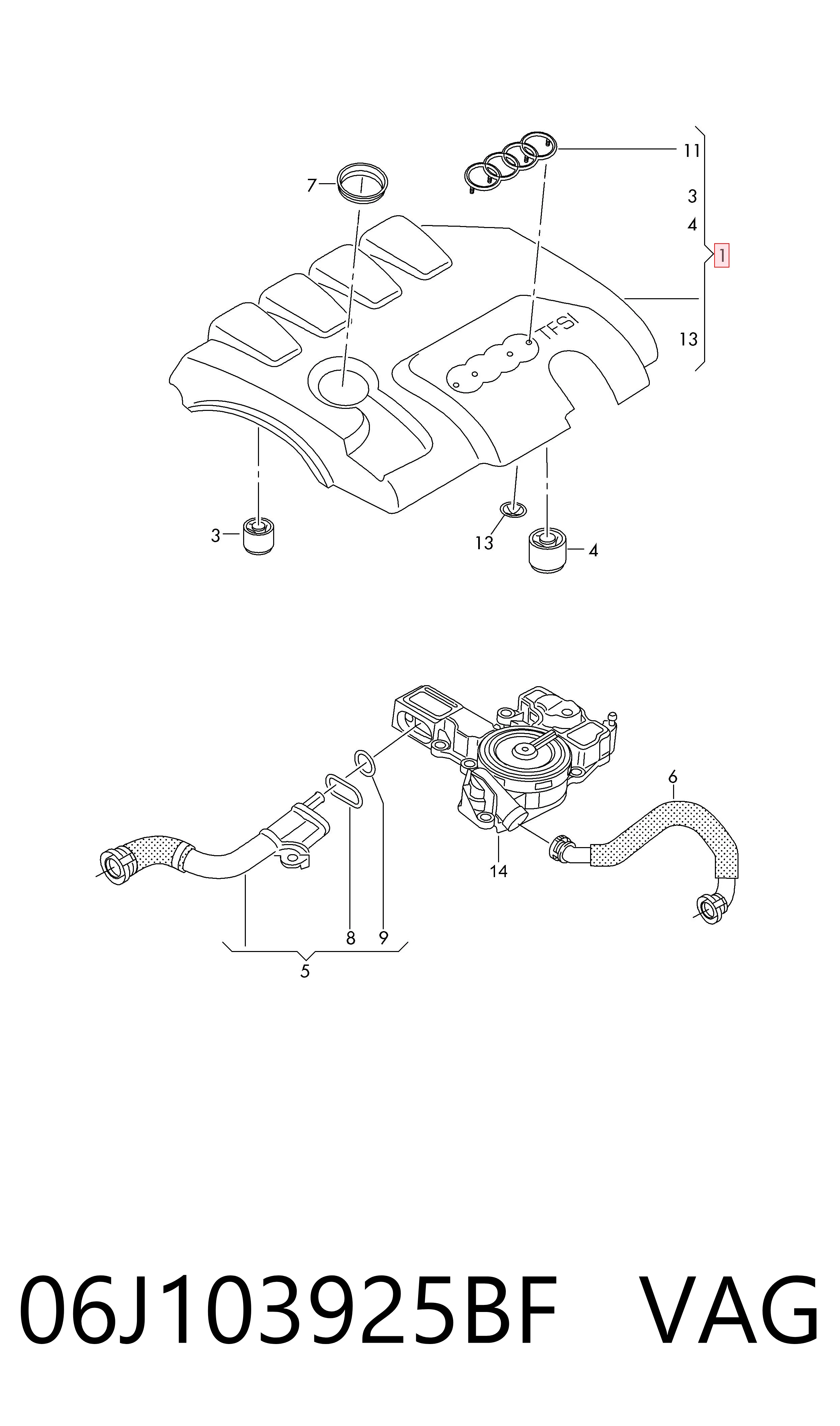 06J103925BF VAG Tapa del motor decorativa