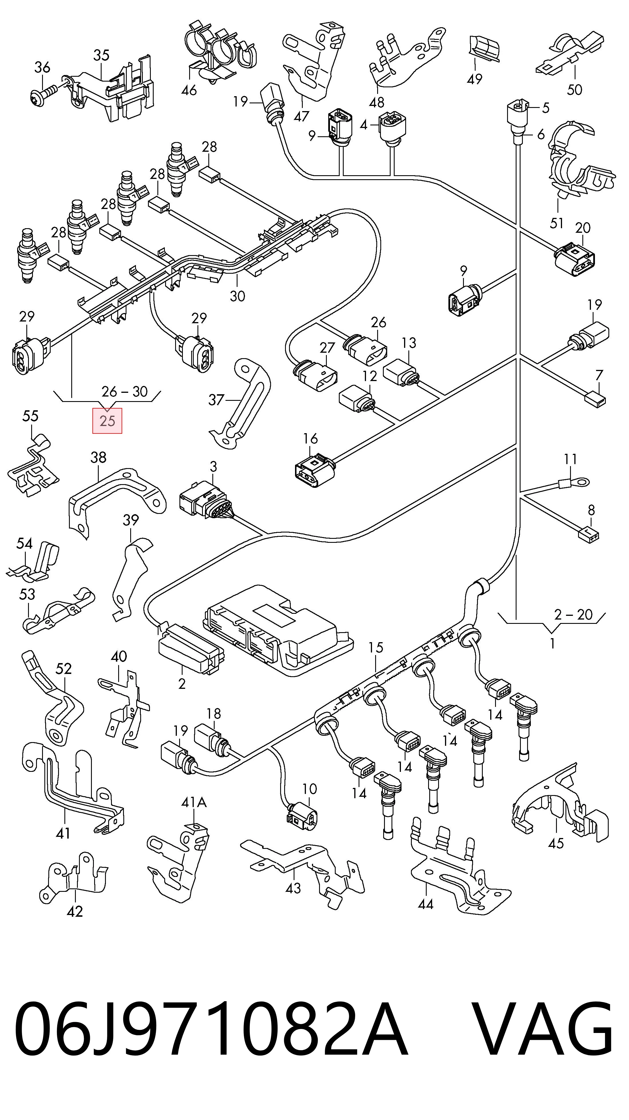 Conector de inyector de combustible 06J971082A VAG