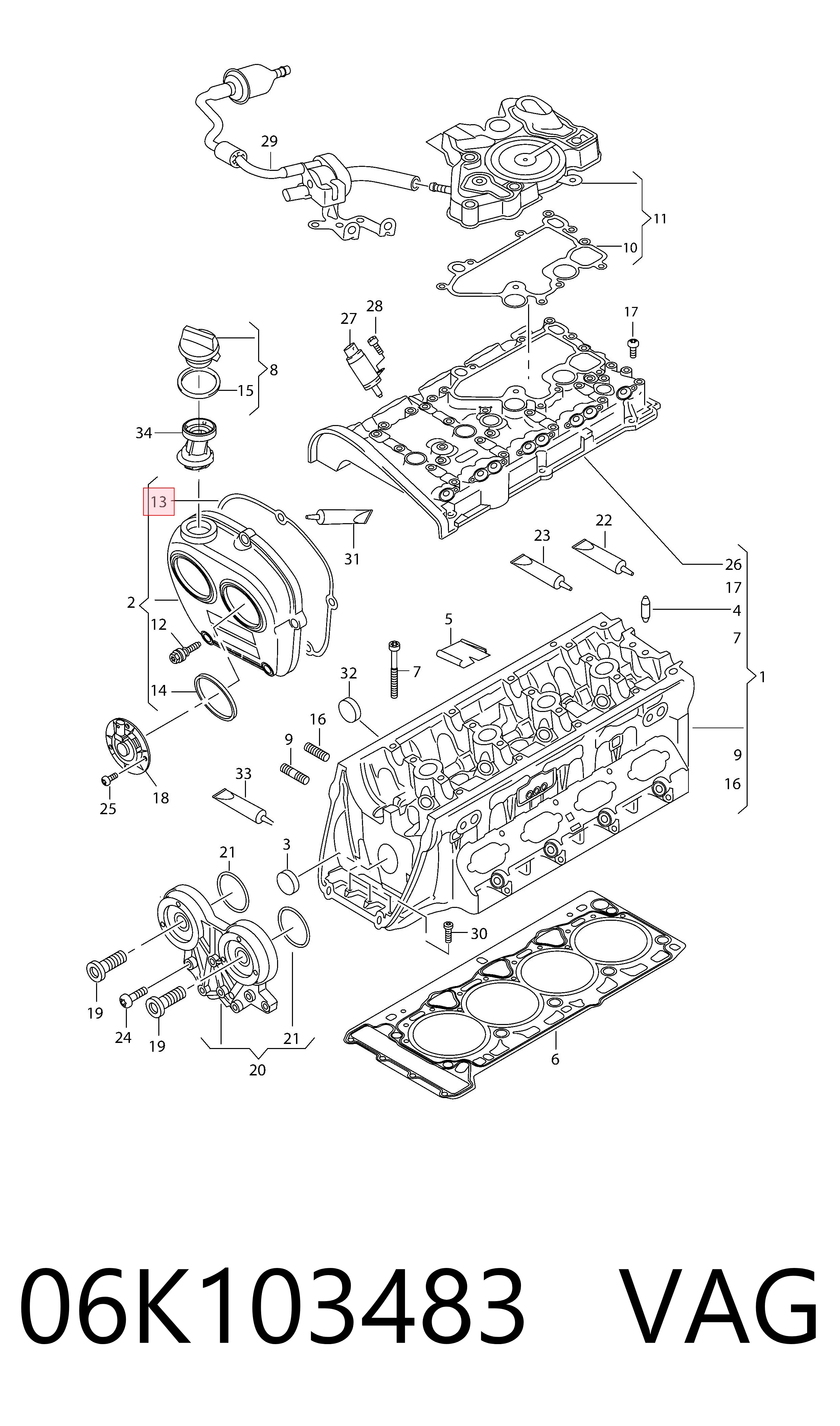 06K103483 VAG Junta de tapa frontal del motor