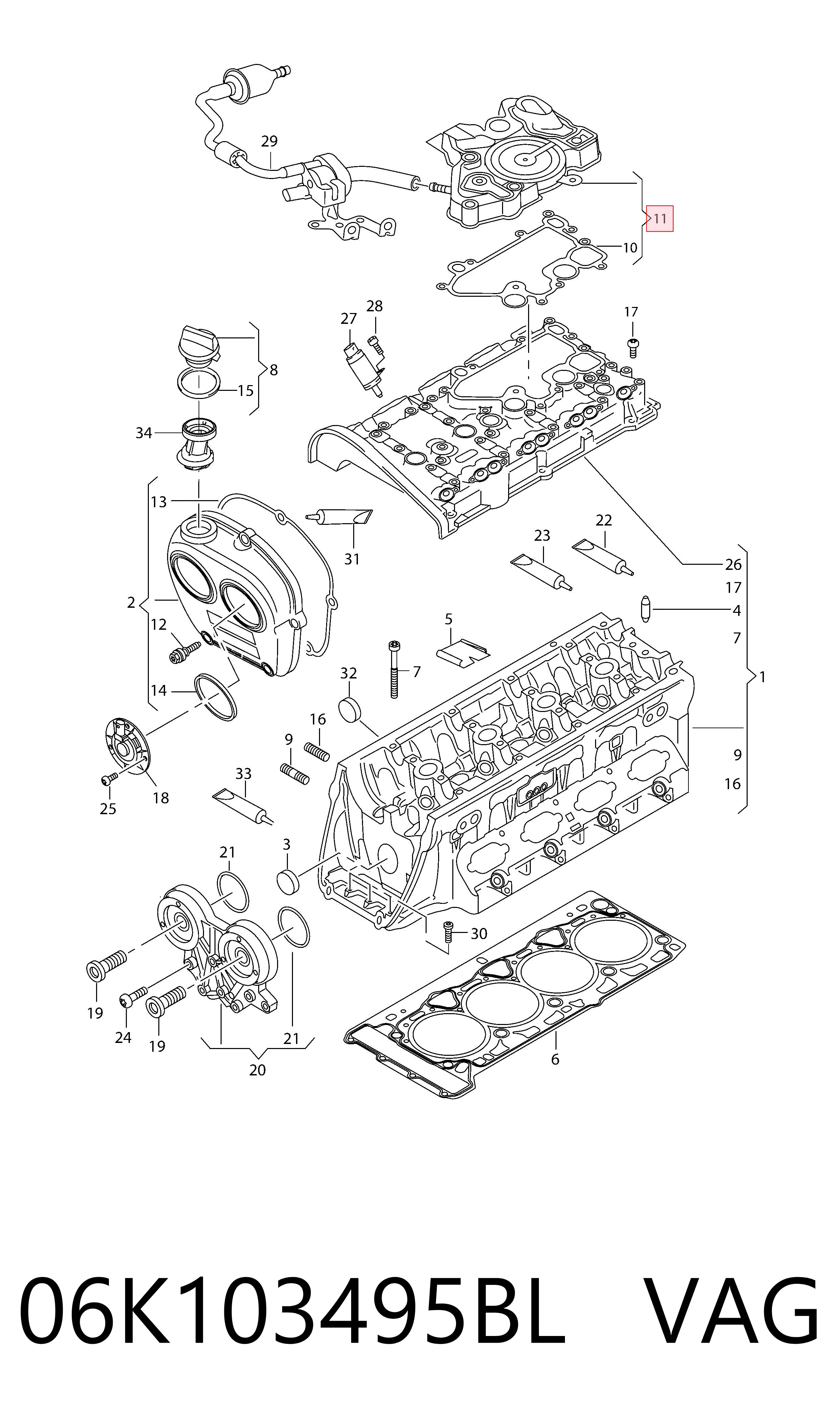 Separador de aceite del sistema de ventilación del cárter 06K103495BL VAG