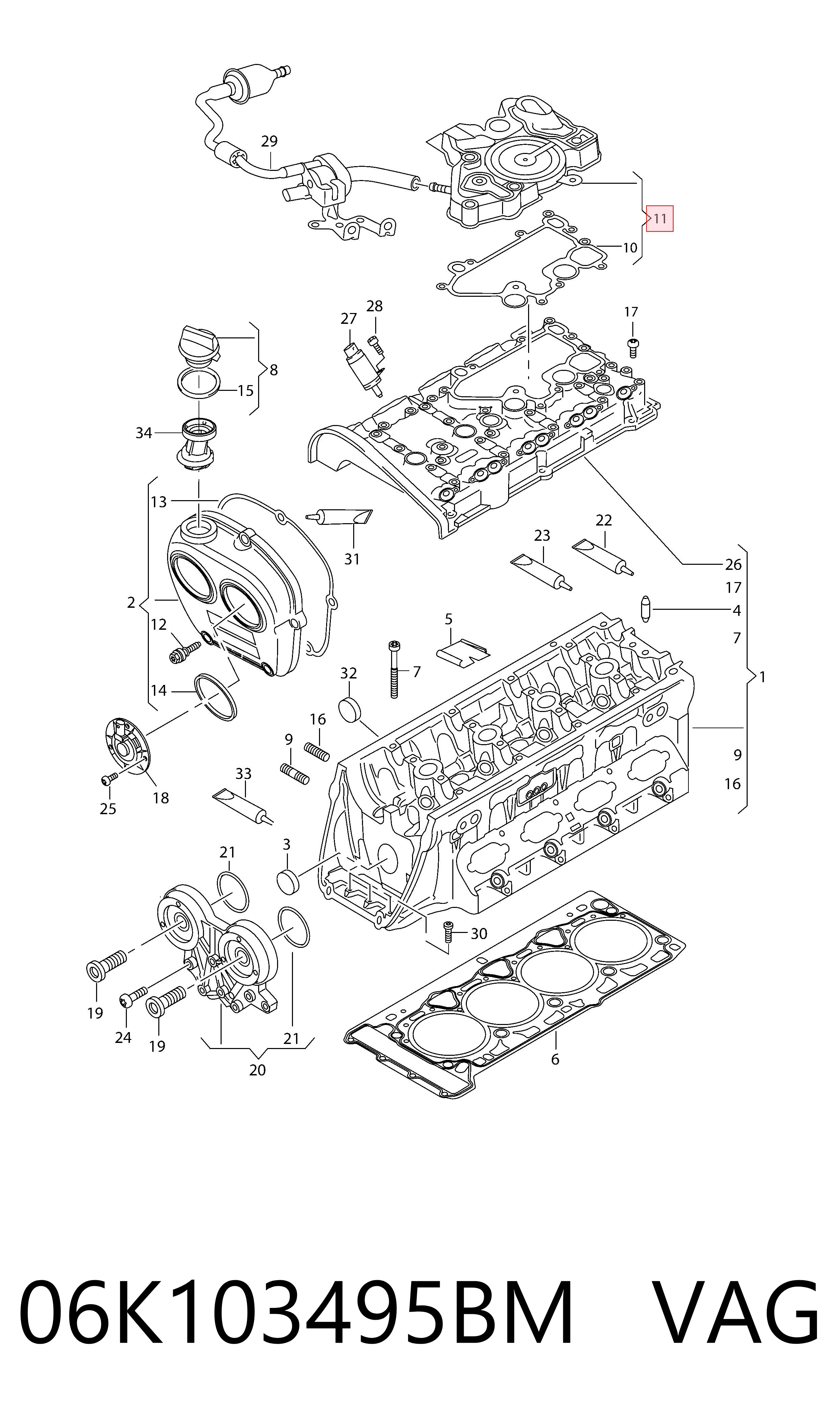 Separador de aceite del sistema de ventilación del cárter 06K103495BM VAG