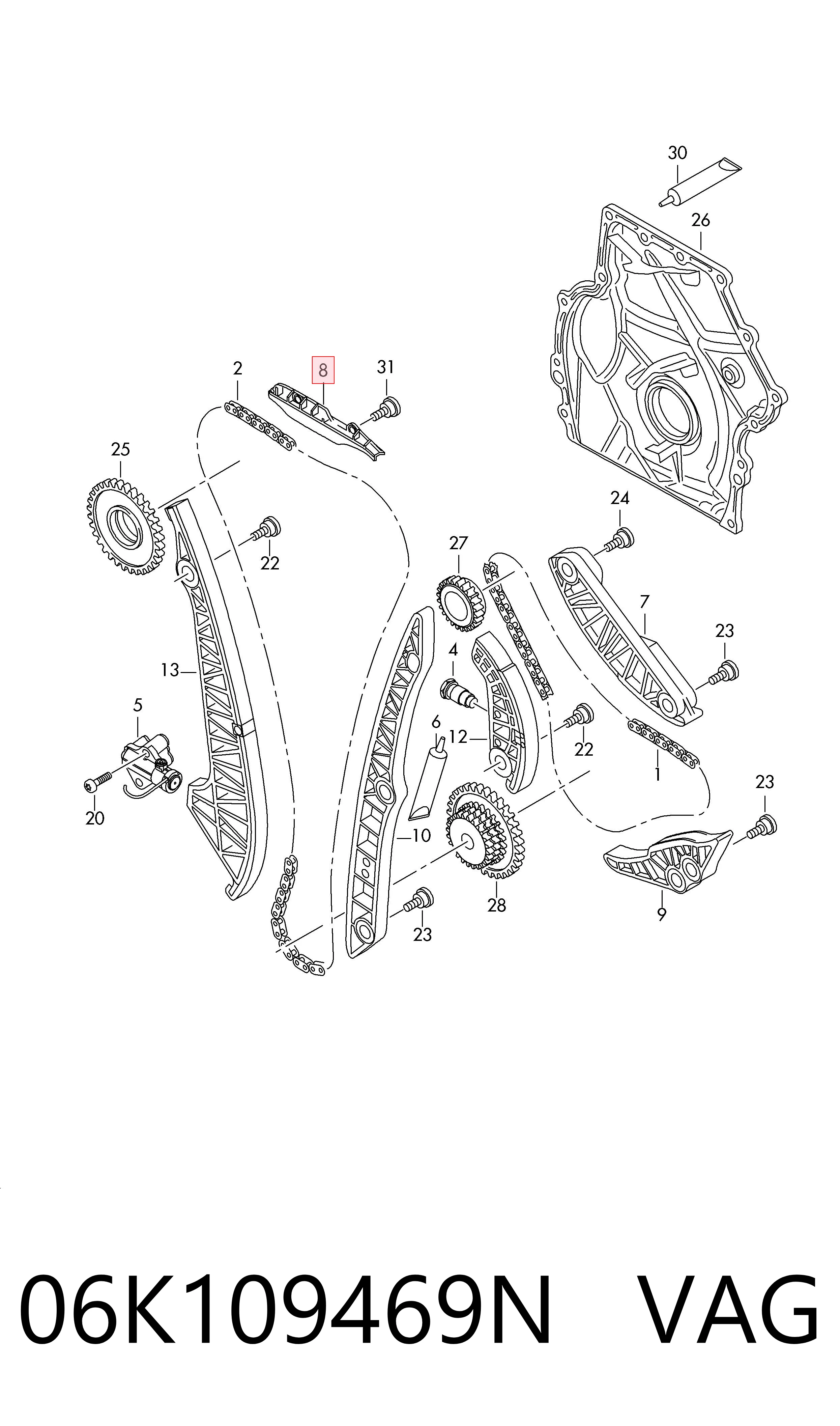 Tensor superior de la cadena de distribución 6025692 Borg-Warner