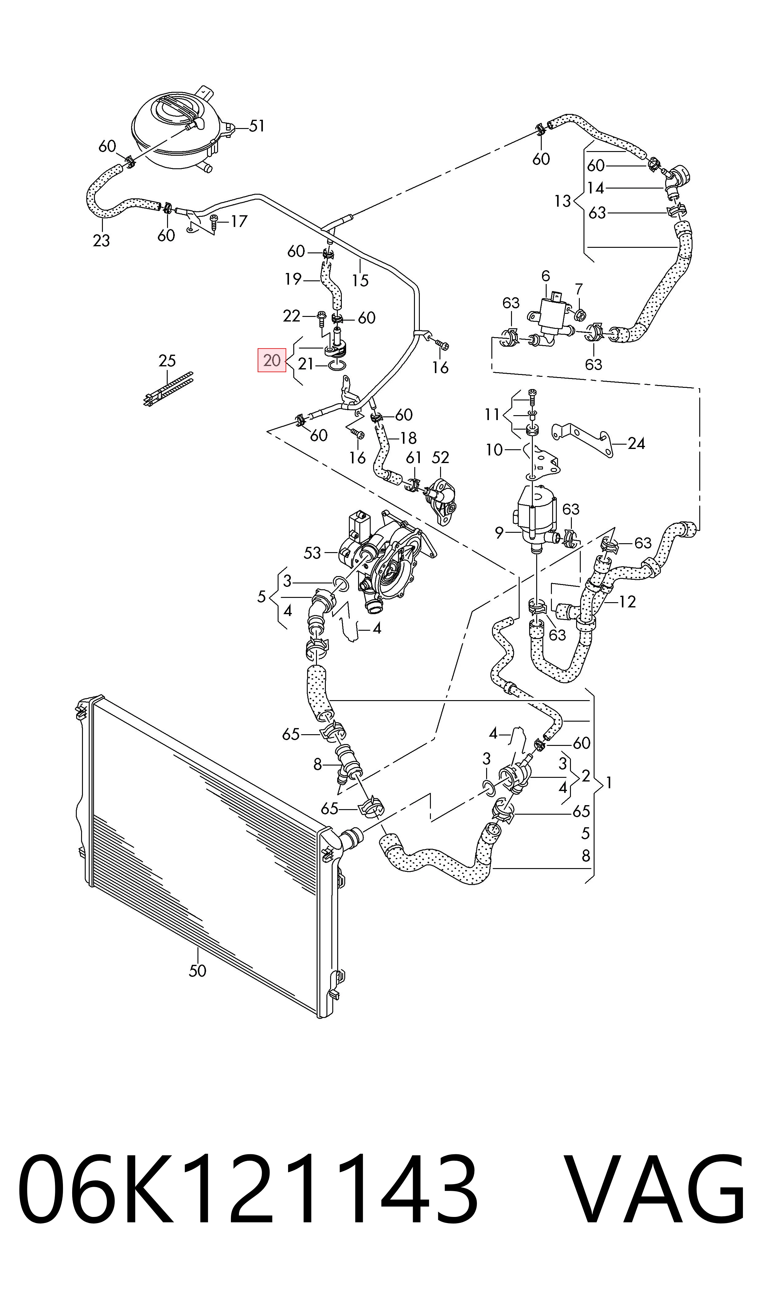 Brida del sistema de refrigeración (triple unión) 06K121143 VAG