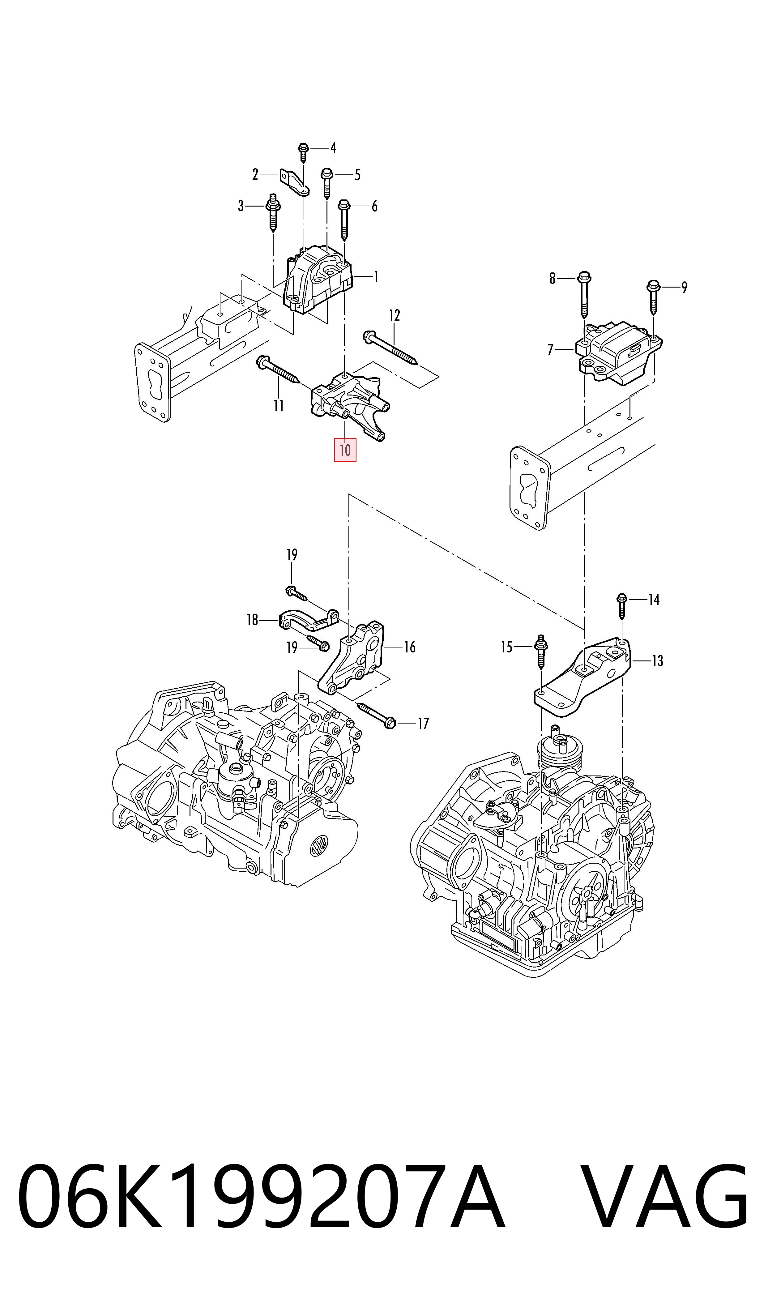 06K199207A VAG Soporte derecho del motor