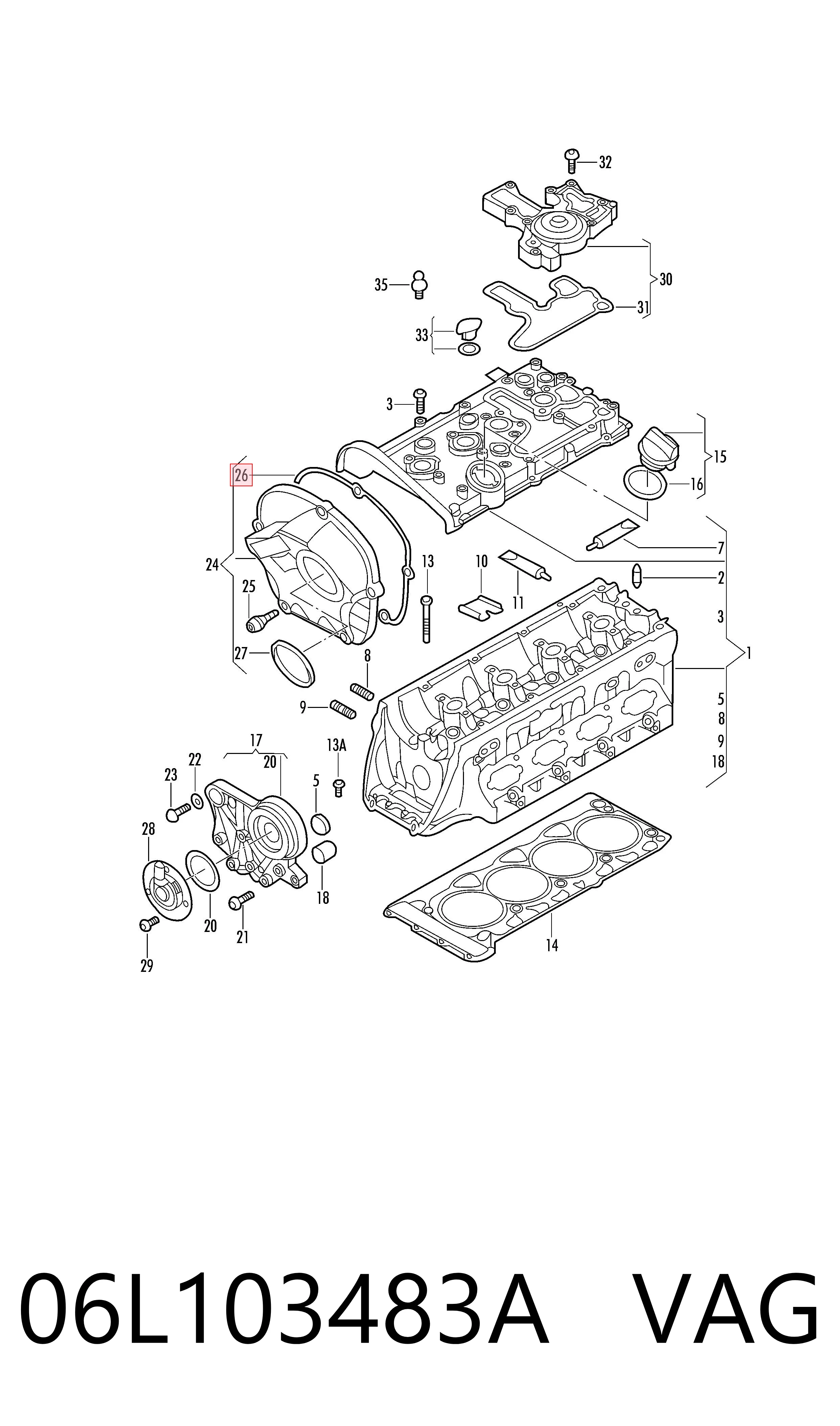 06L103483A VAG Junta de tapa frontal del motor