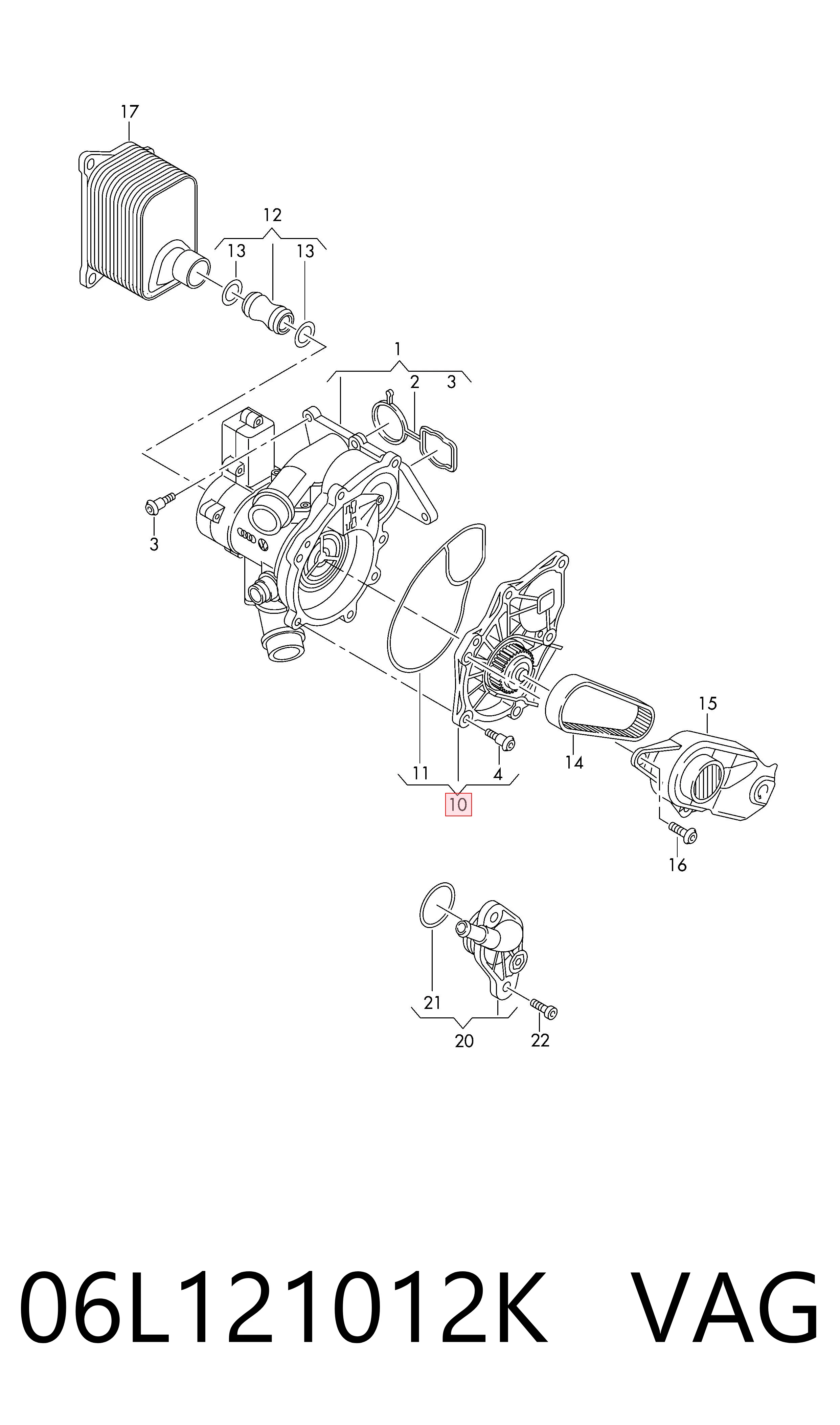 06L121012K VAG Bombeadora de agua, completo con caja