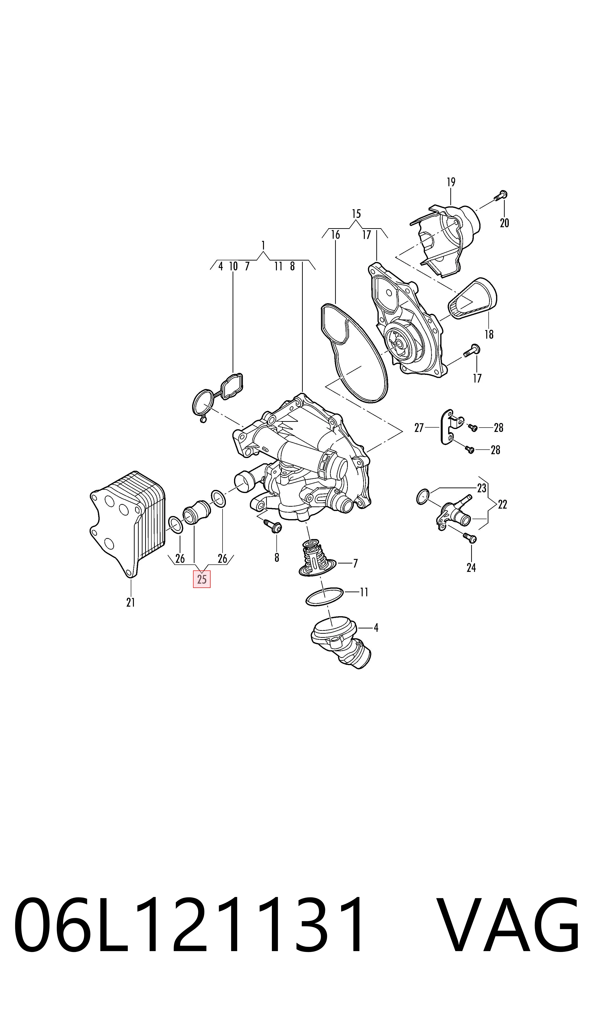 06L121131 VAG Brida del sistema de refrigeración (triple unión)