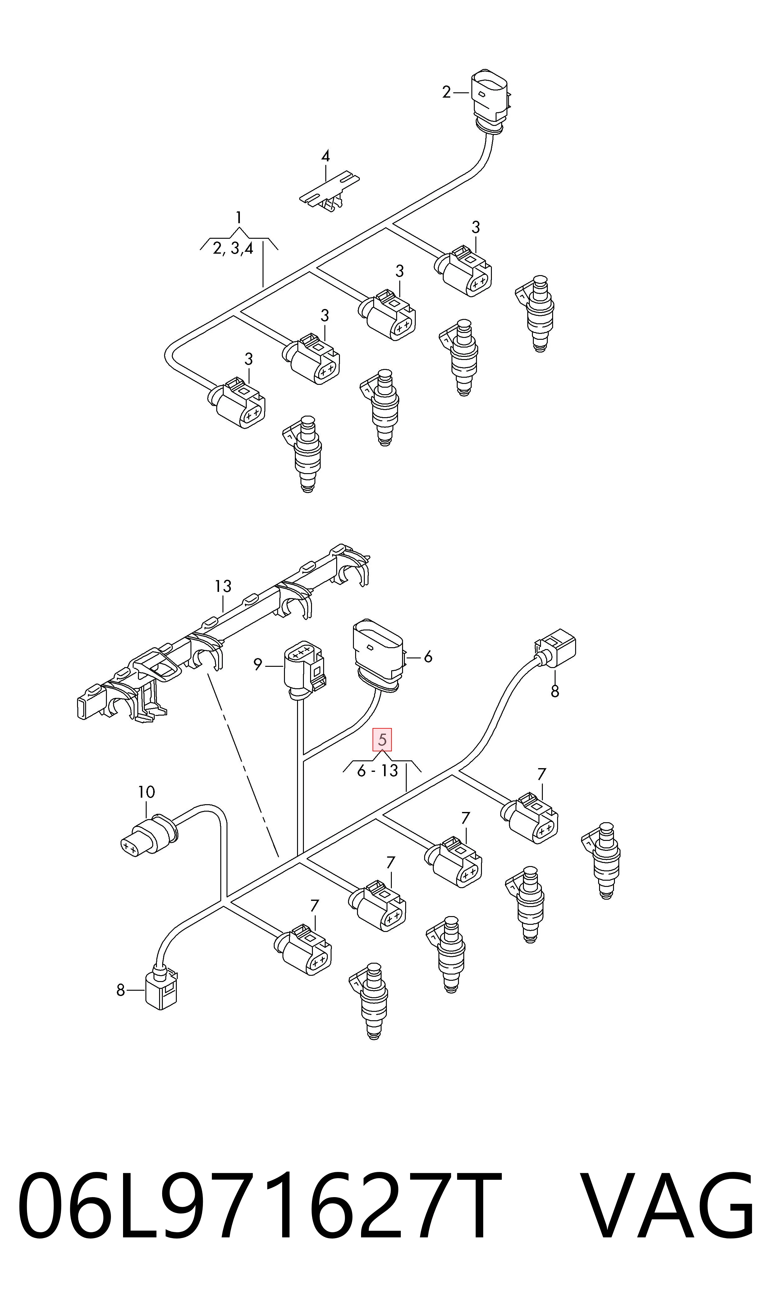 06L971627T VAG Conector de inyector de combustible