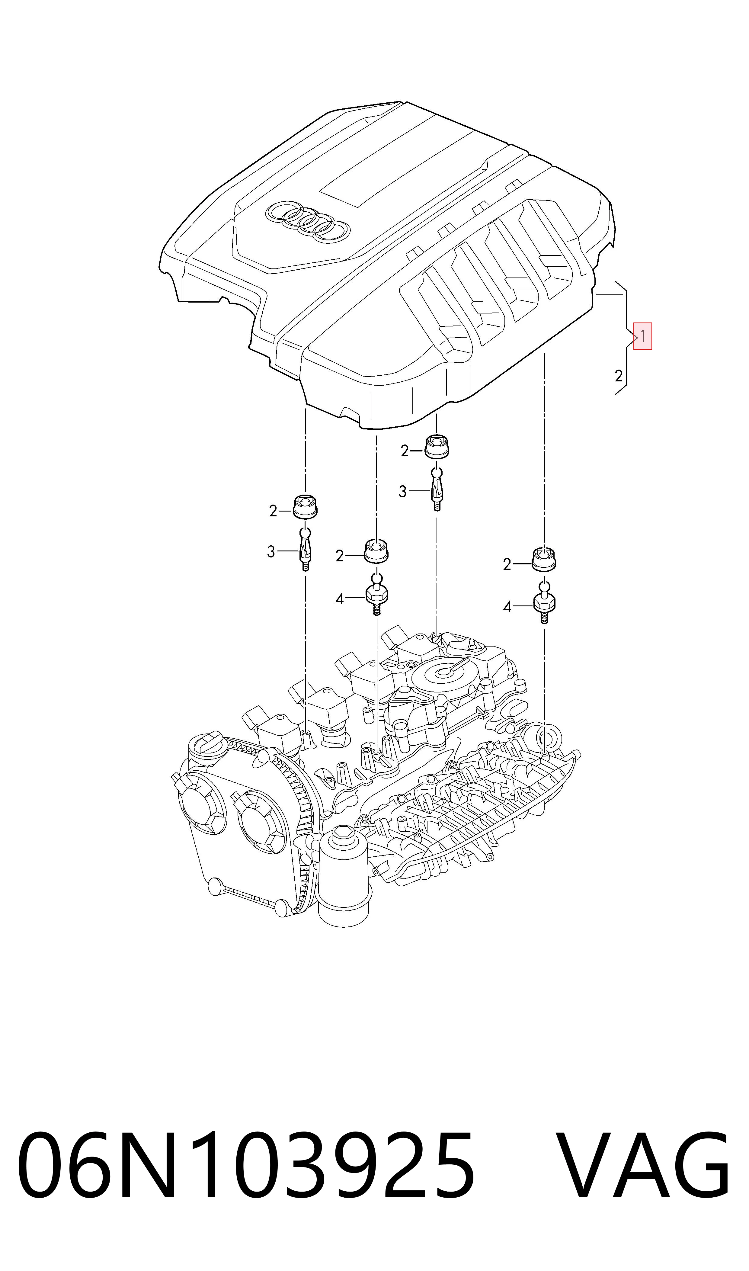 06N103925 VAG Tapa del motor decorativa
