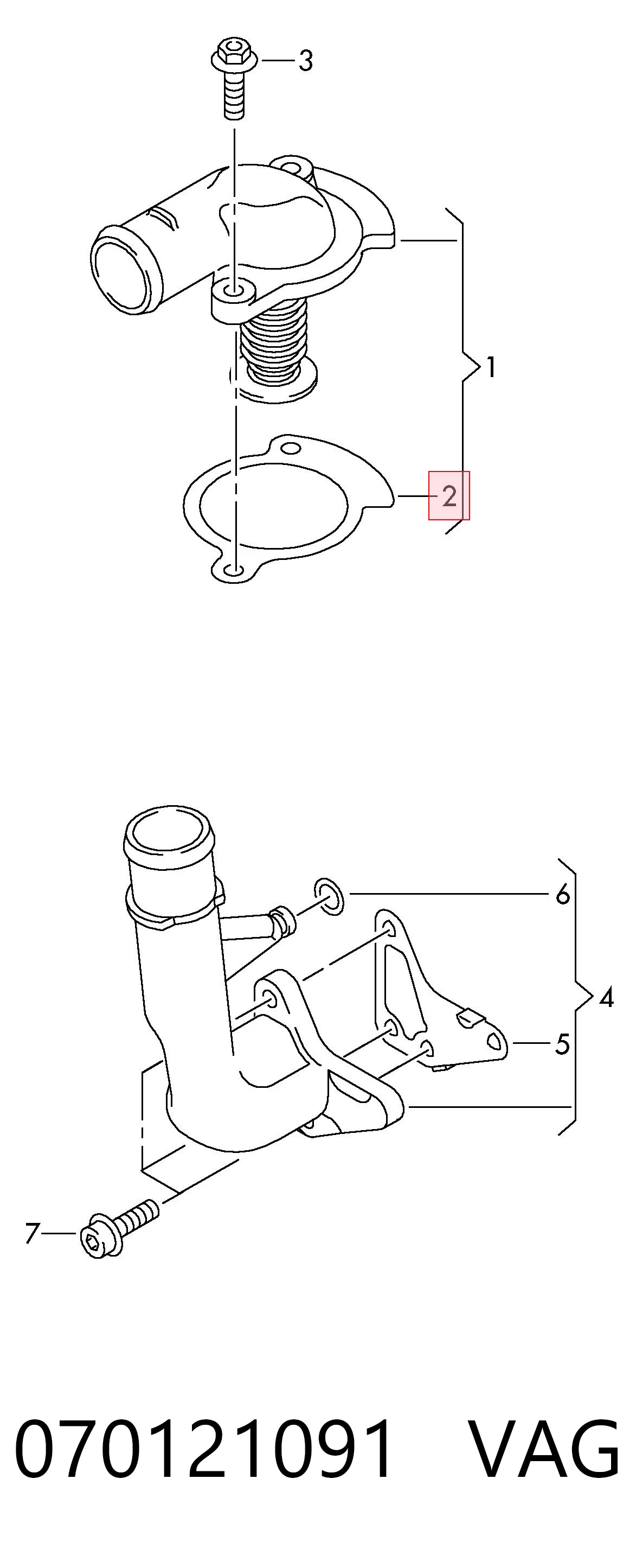Junta de termostato para Volkswagen Multivan 7HM, 7HN, 7HF, 7EF, 7EM, 7EN