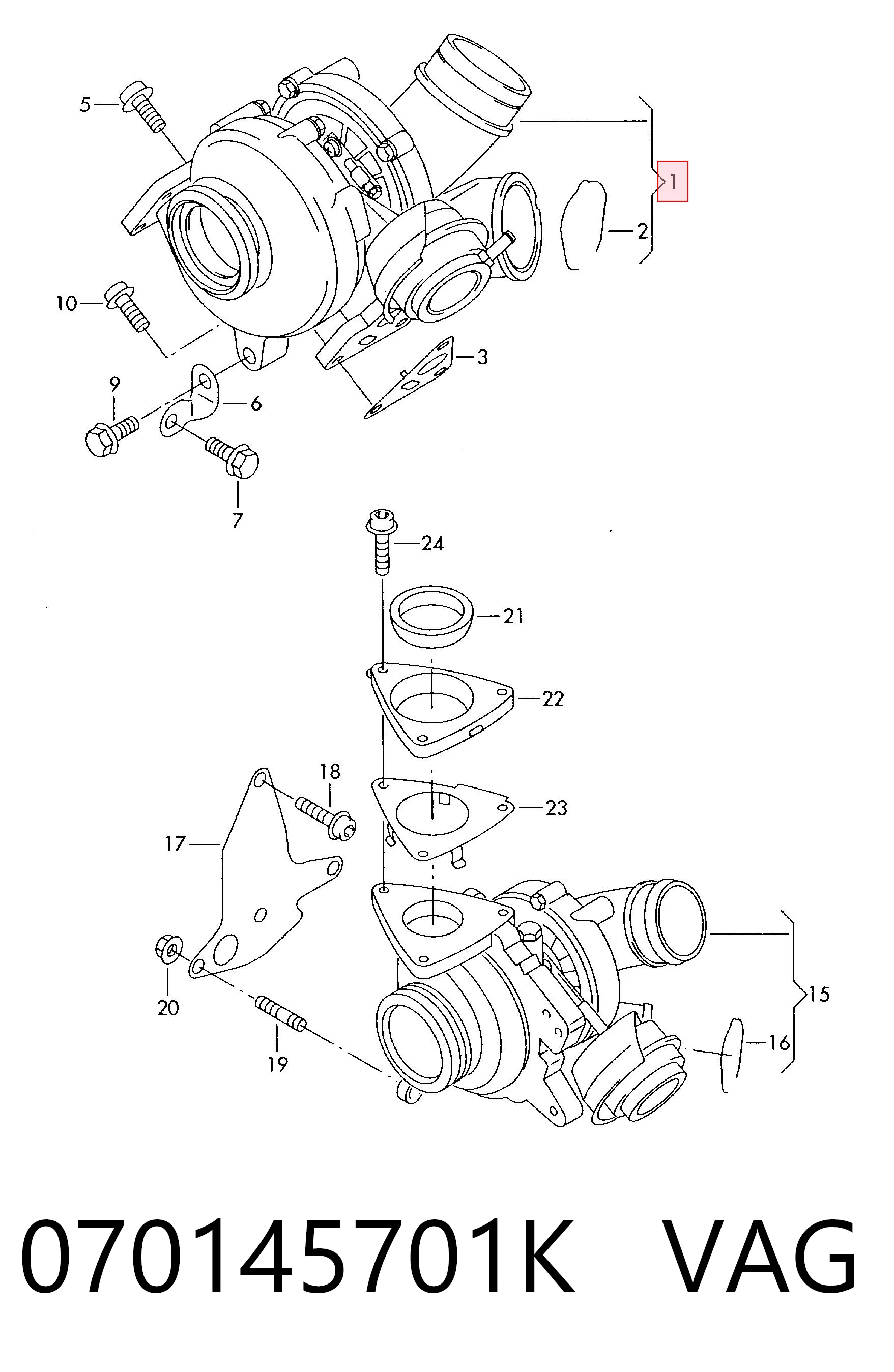Turbocompresor para Volkswagen Transporter 7HB, 7HJ, 7EB, 7EJ