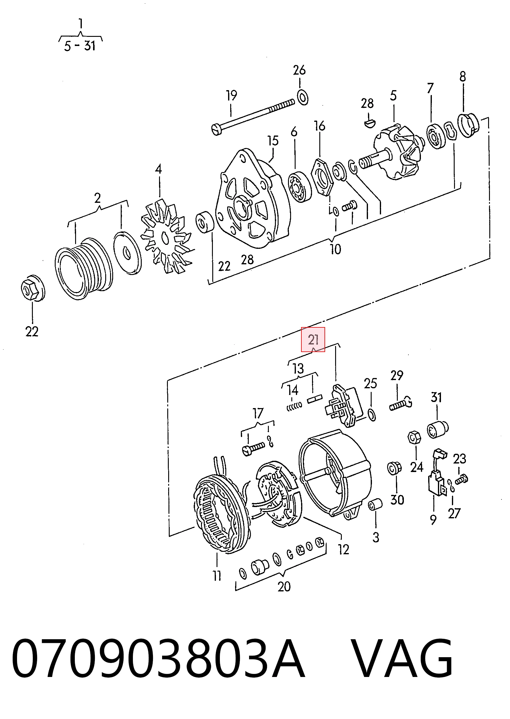 Regulador para Volkswagen LT 281-363, 21A, 21B, 21D, 21E