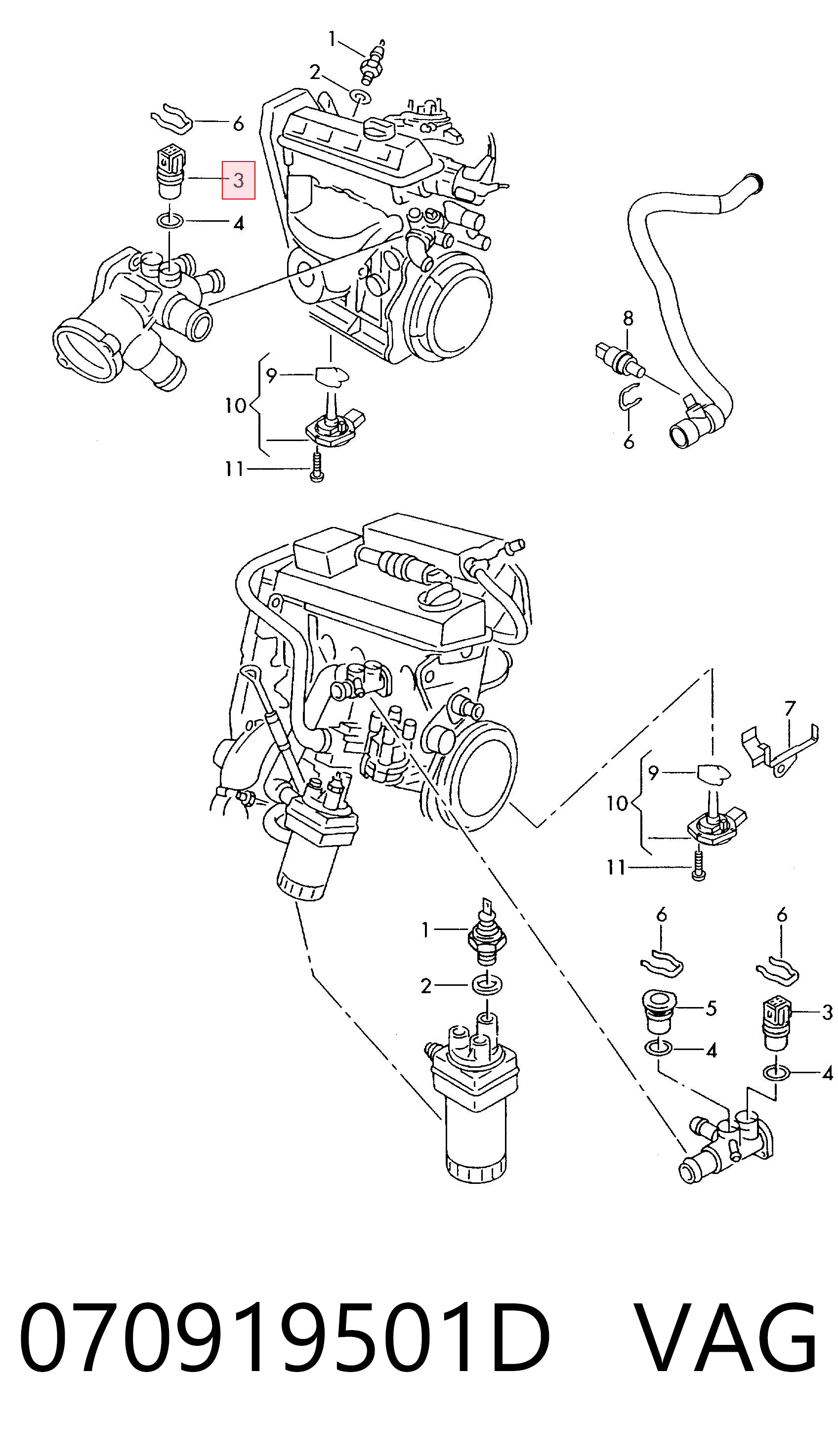 070919501D VAG Sensor temperatura refrigerante