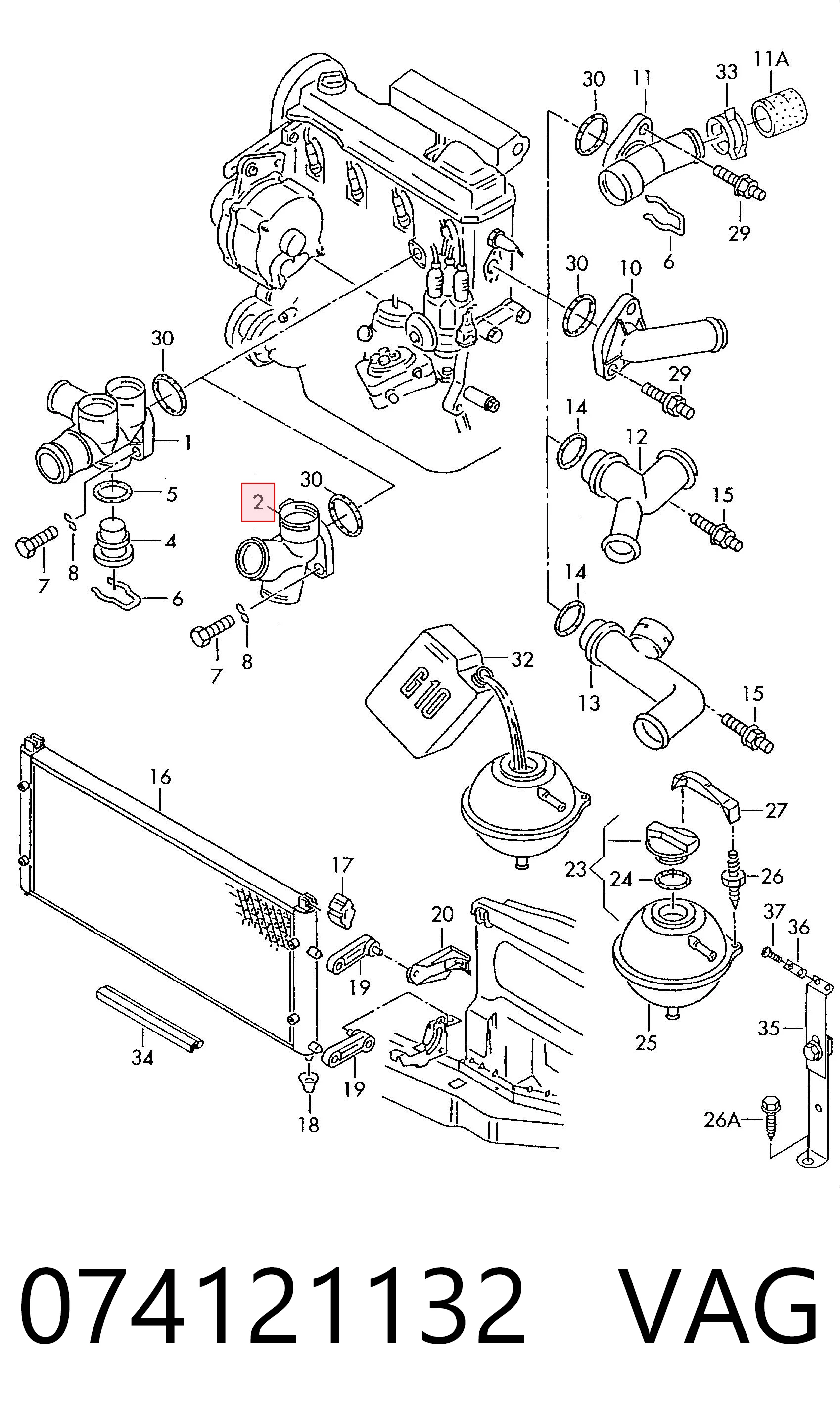 074121132 VAG Brida del sistema de refrigeración (triple unión)