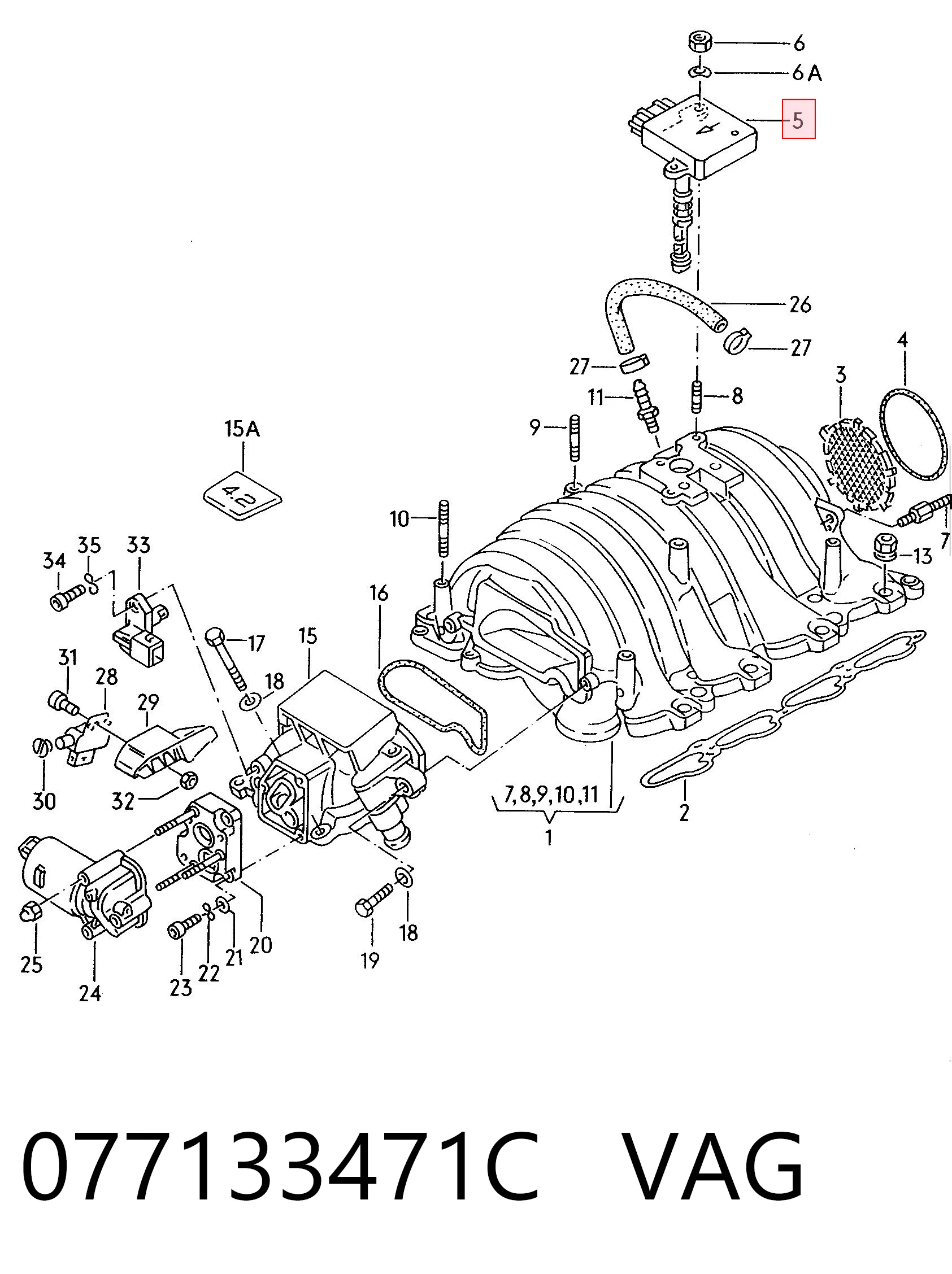 Sensor de flujo de masa de aire 077133471C VAG