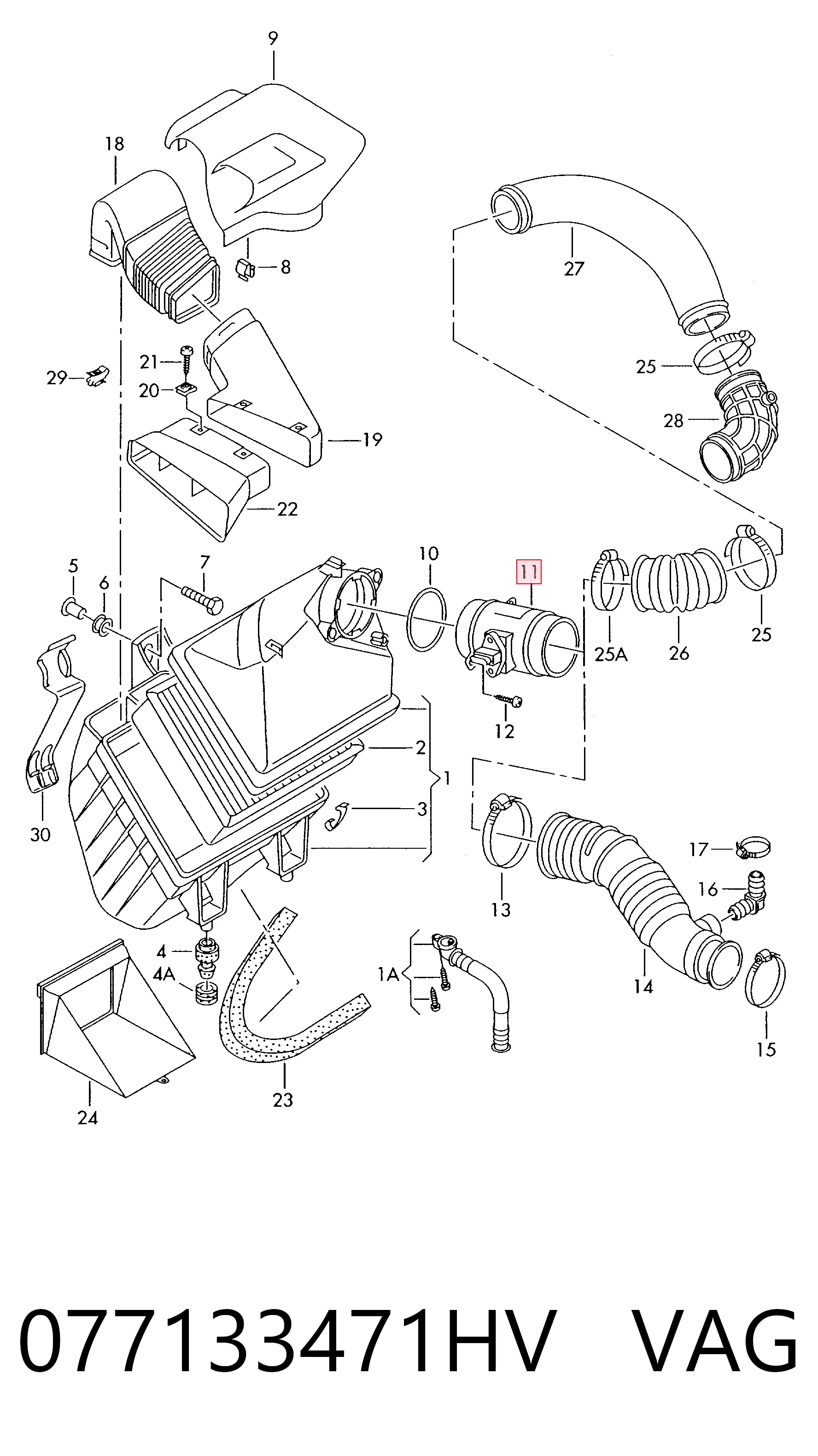 Sensor de flujo de masa de aire 077133471HV VAG