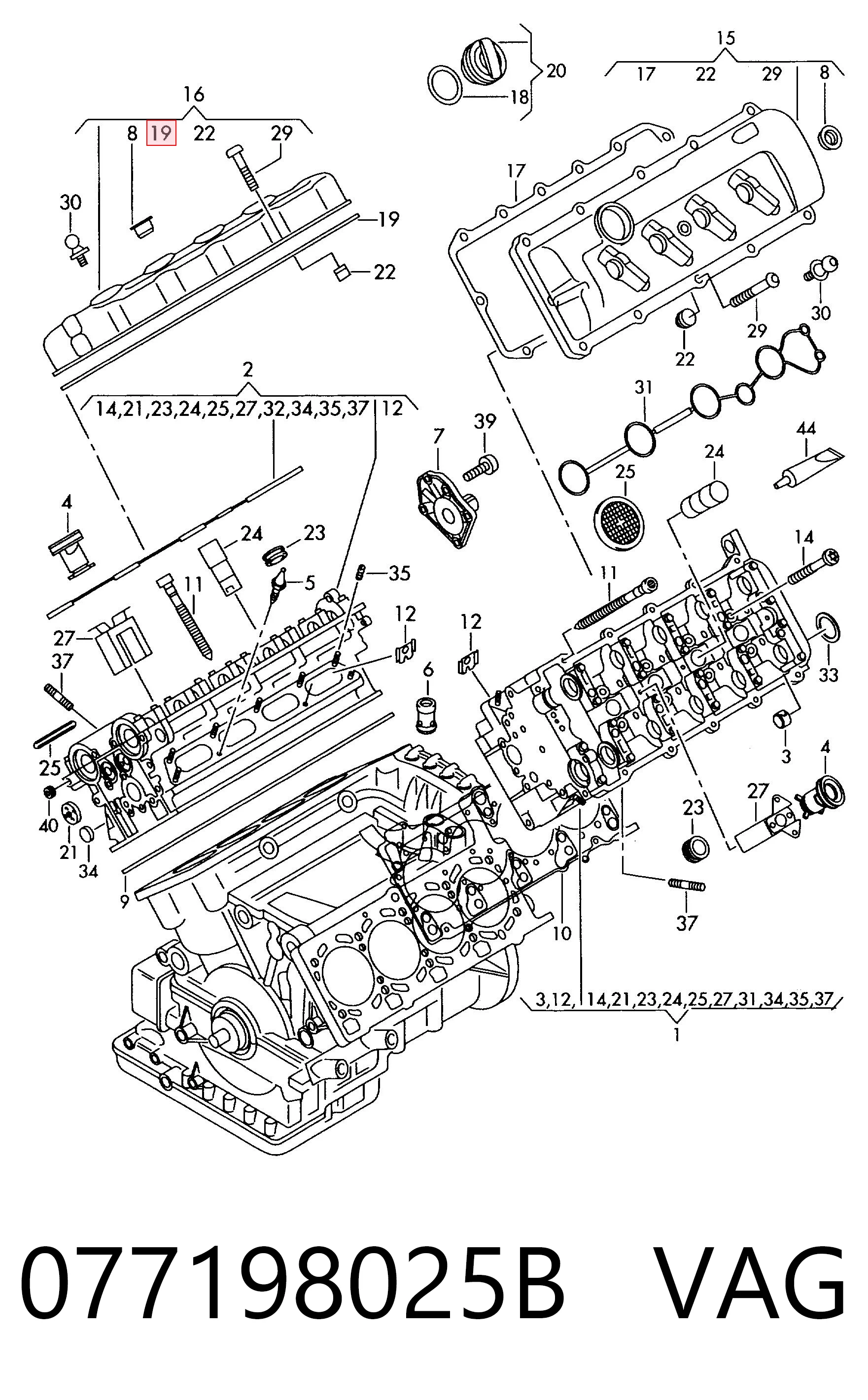 Juego derecho de junta de tapa de válvulas del motor VAG 077198025B precio, desde 35,95 EUR