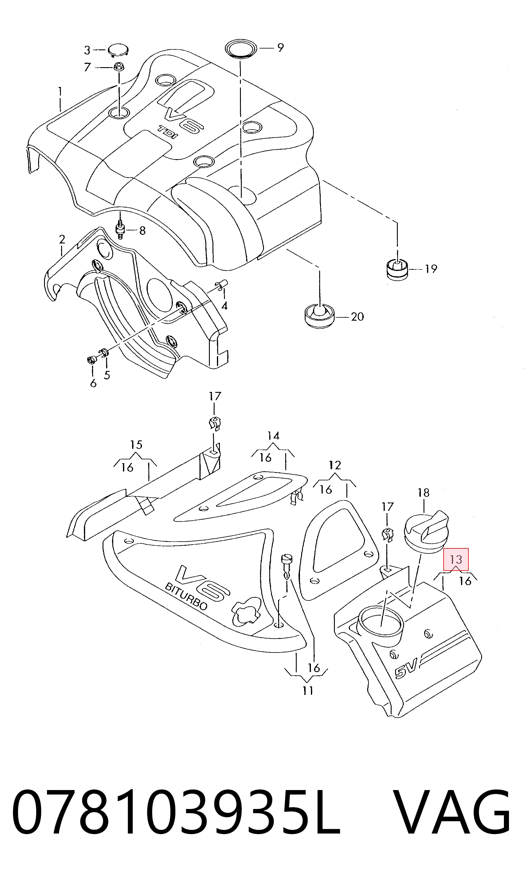 Comprar Cubierta decorativa del motor Audi A6 4B2, 4B4 a bajo precio