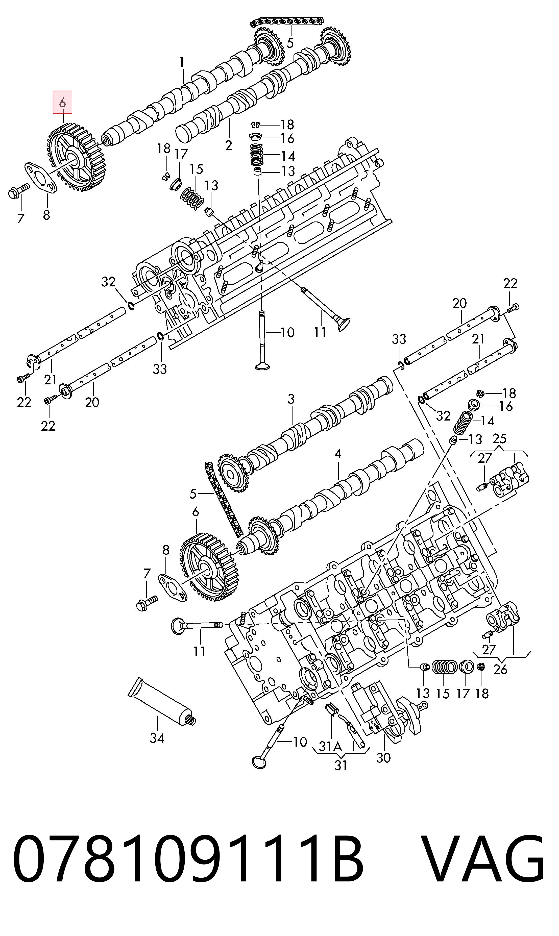 Engranaje árbol de levas para Audi A6 C4 4A5