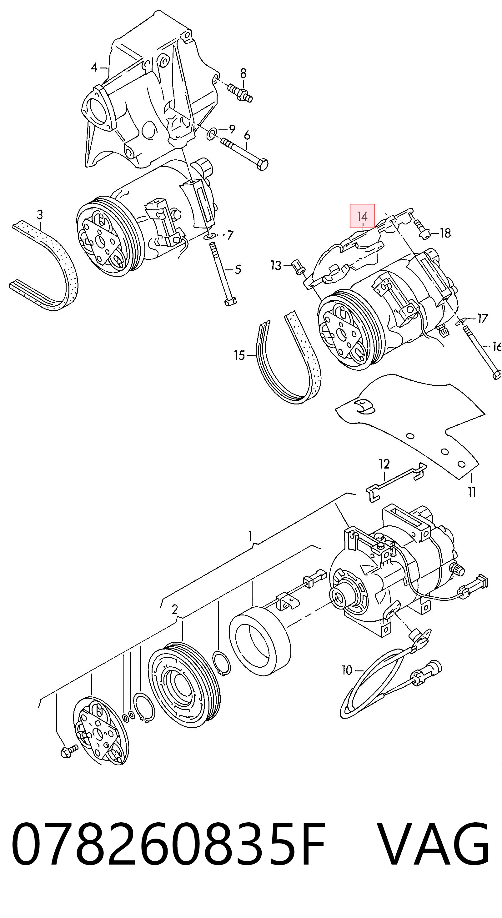 078260835F VAG Soporte del compresor de aire acondicionado