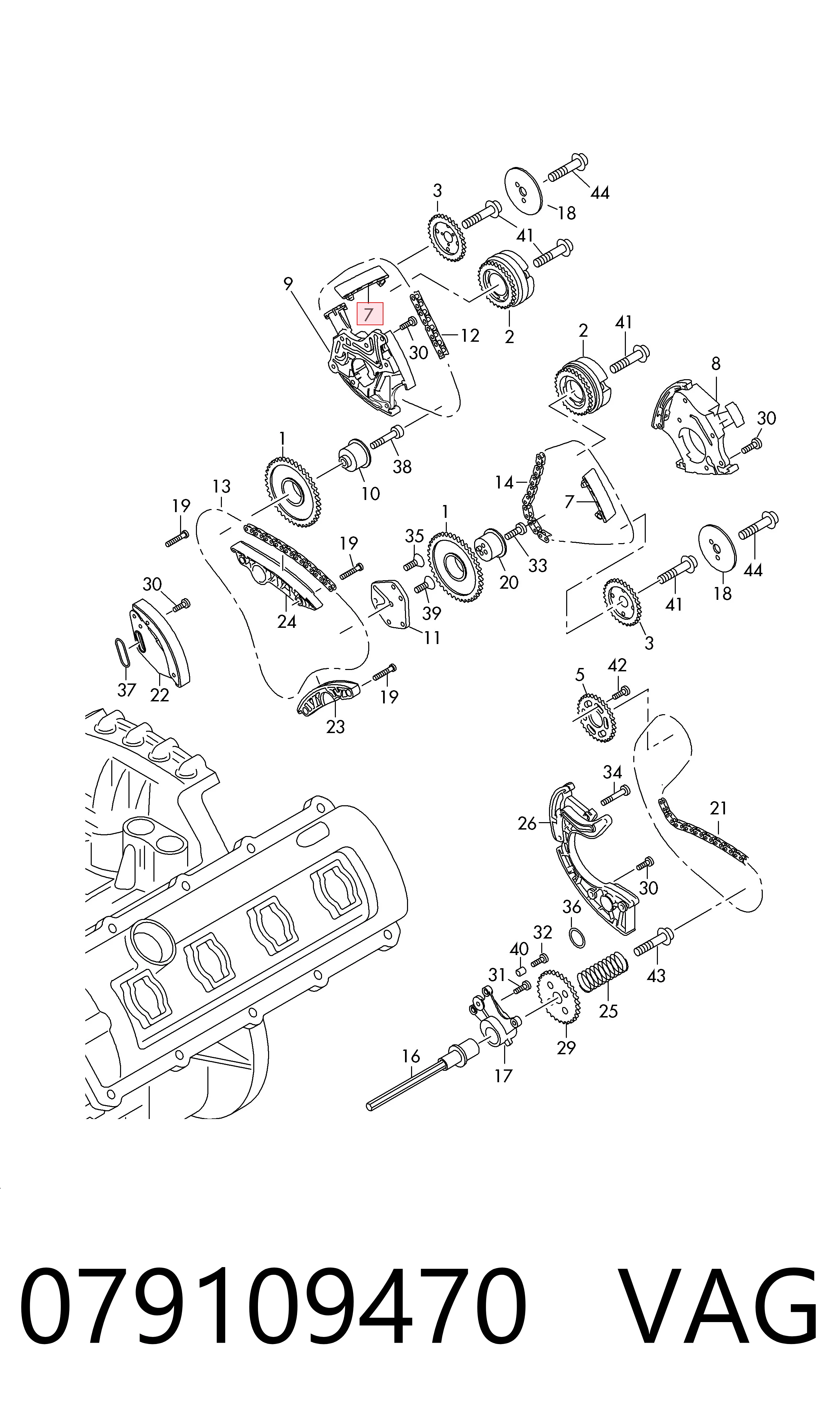 Tensor interno de la cadena de distribución para Audi A7 Sportback 4GA, 4GF