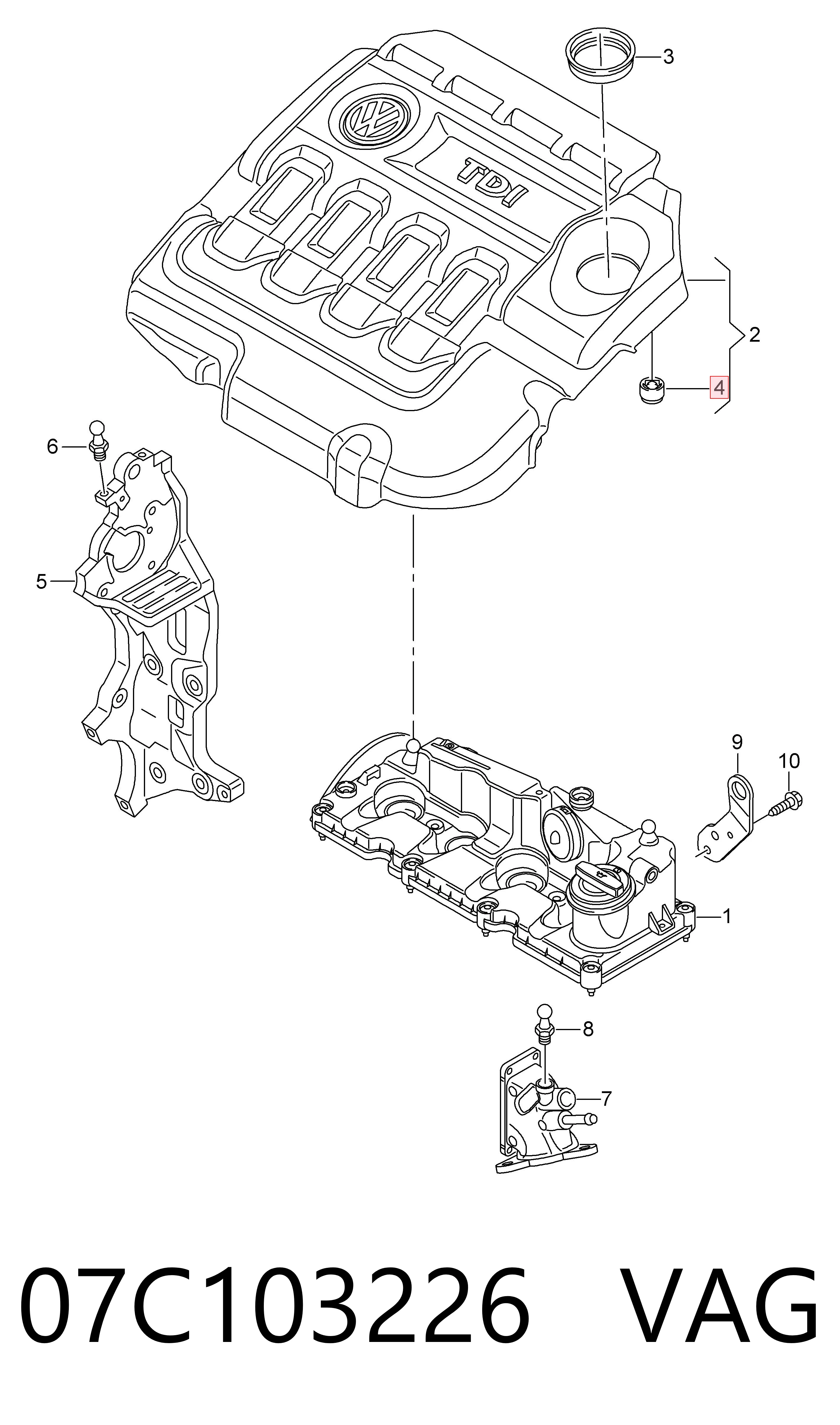 07C103226 VAG Cojín de la tapa decorativa del motor