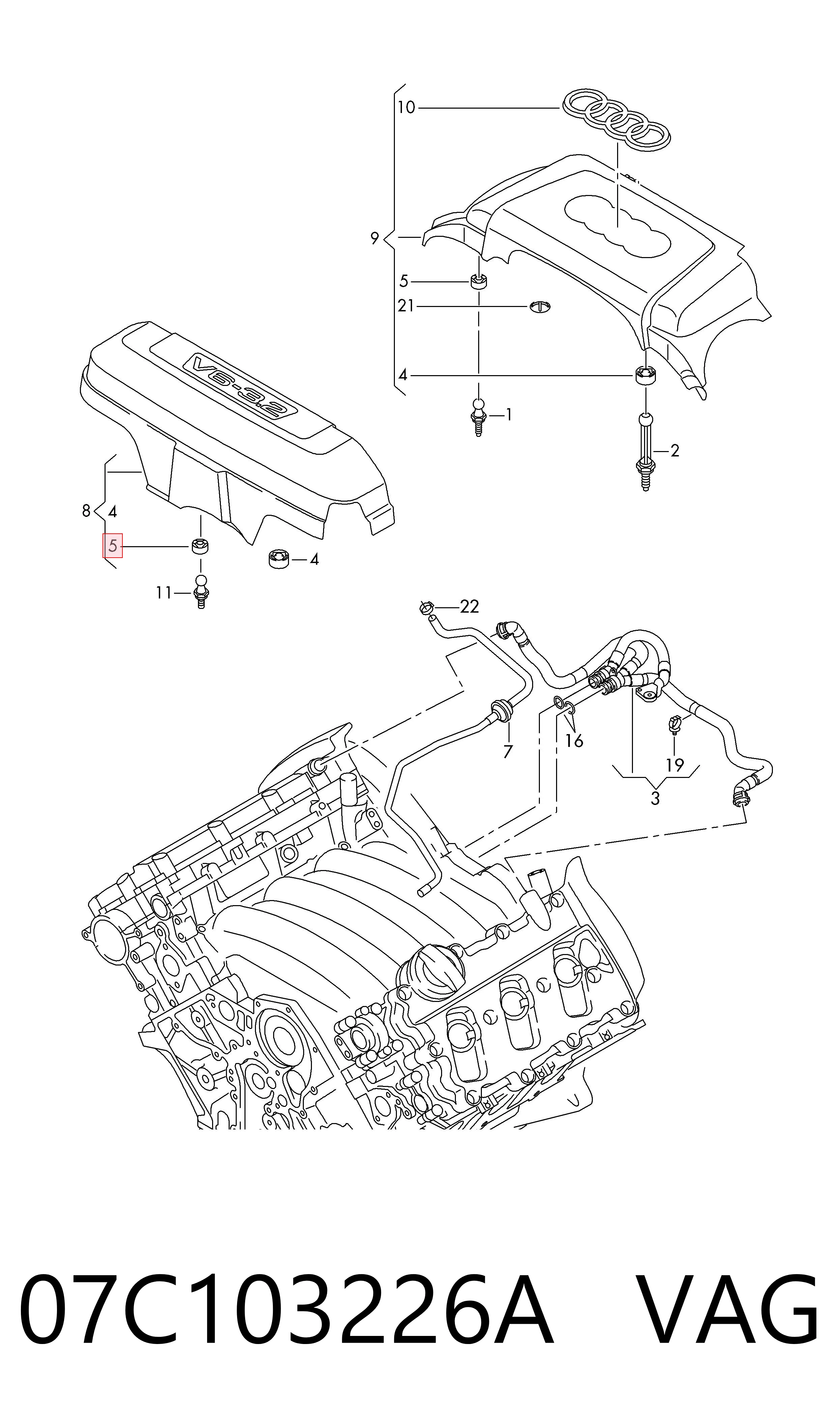 07C103226A VAG Cojín de la tapa decorativa del motor