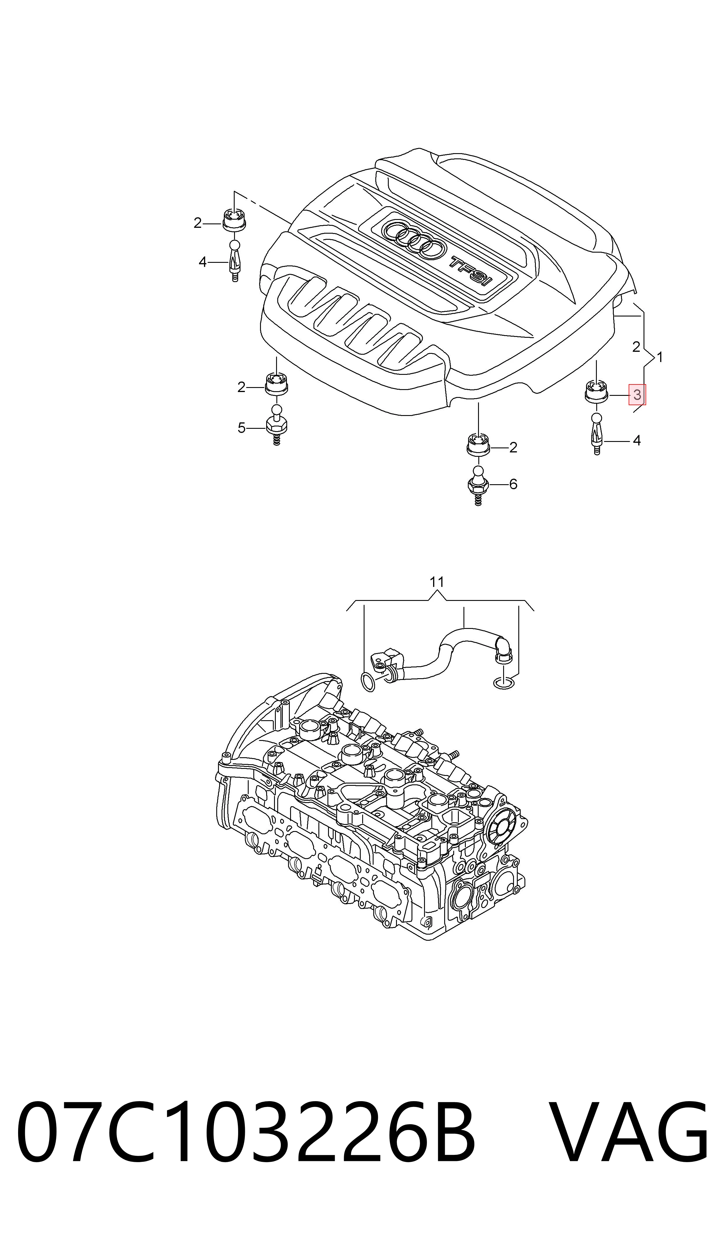 07C103226B VAG Cojín de la tapa decorativa del motor